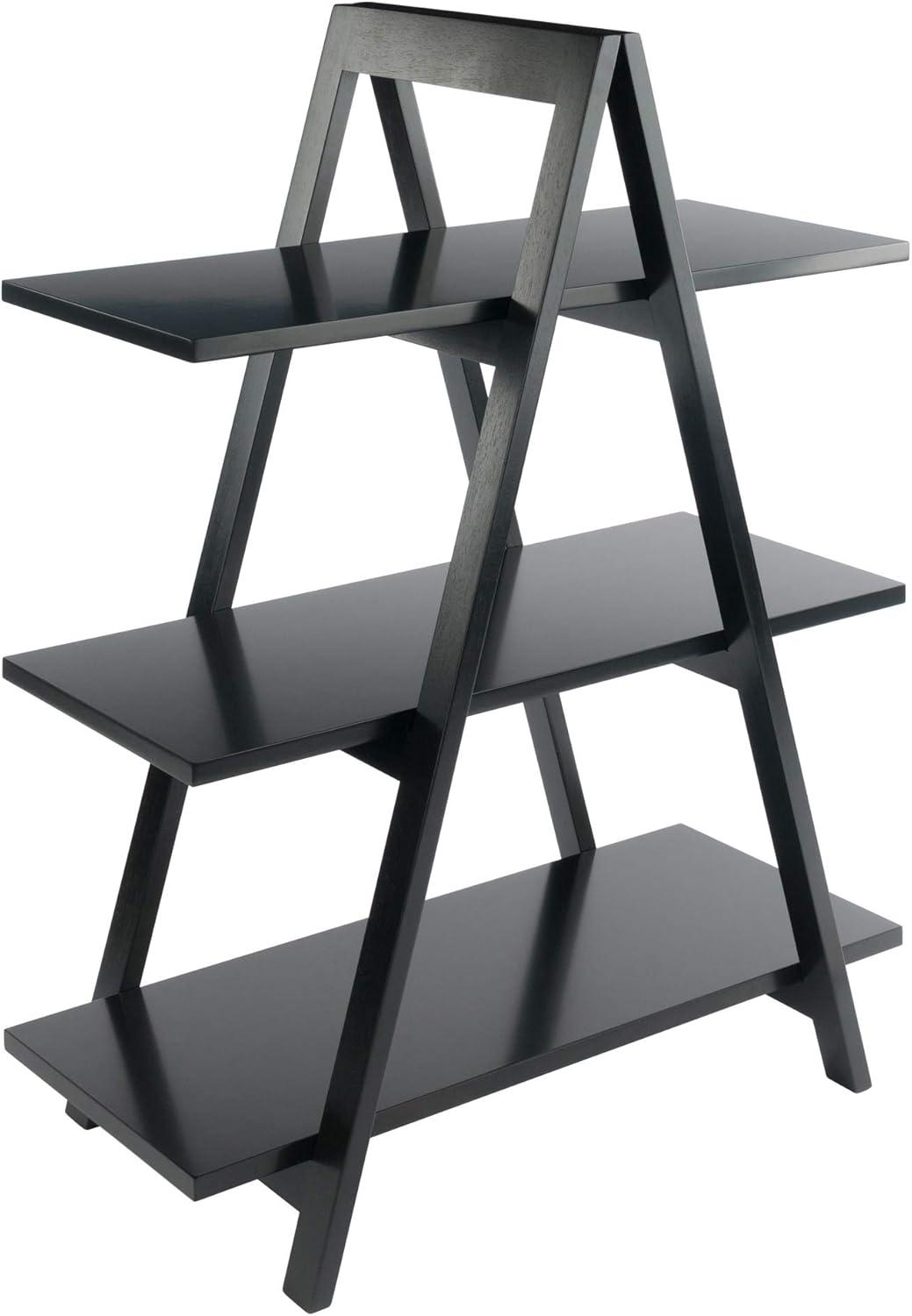 Black Wood 3-Tier A-Frame Ladder Shelf