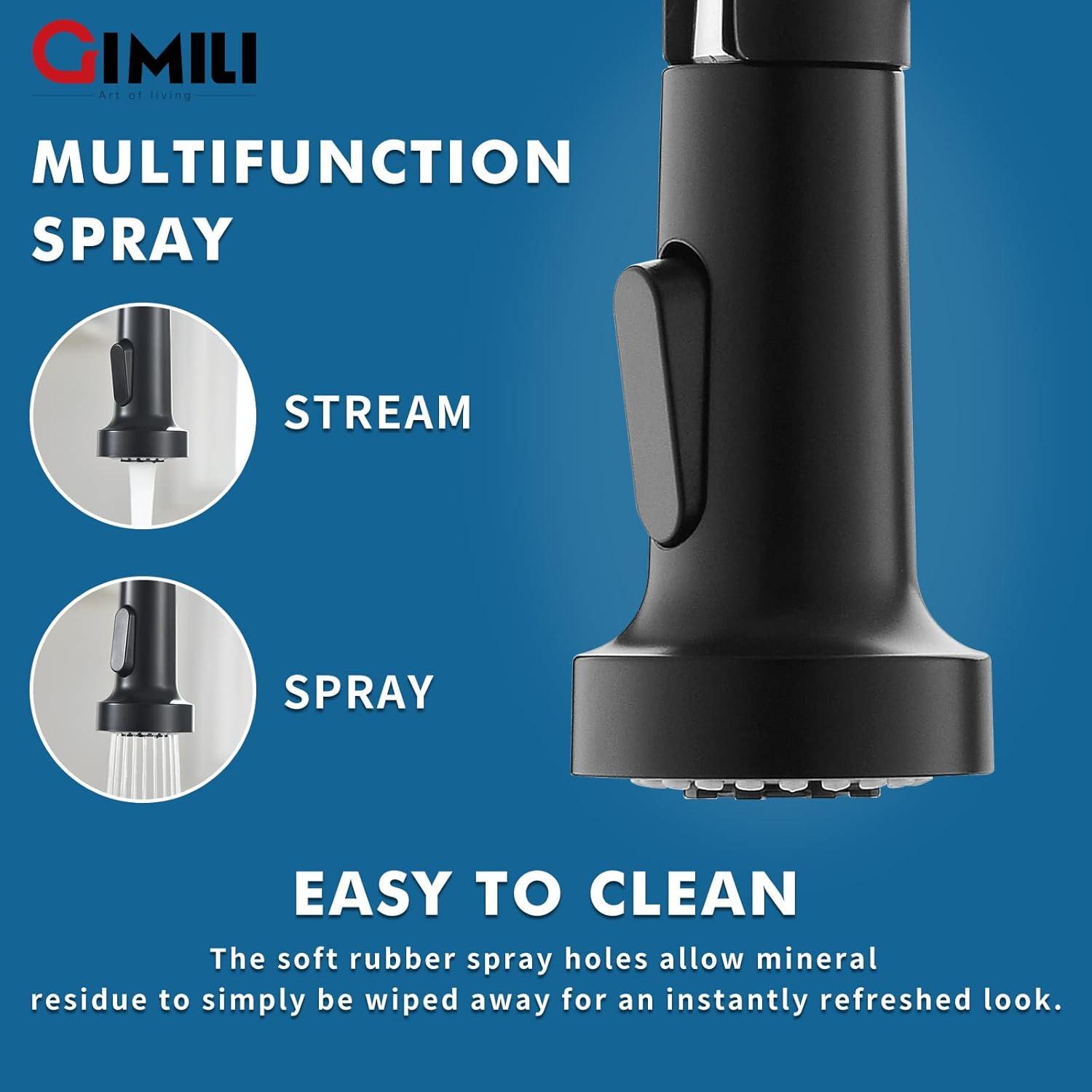 GIMILI Black and Gold Touchless Kitchen Faucet with Pull Down Sprayer Motion Sensor Smart Hands-Free Activated Single Hole Spring Faucet for Kitchen Sink