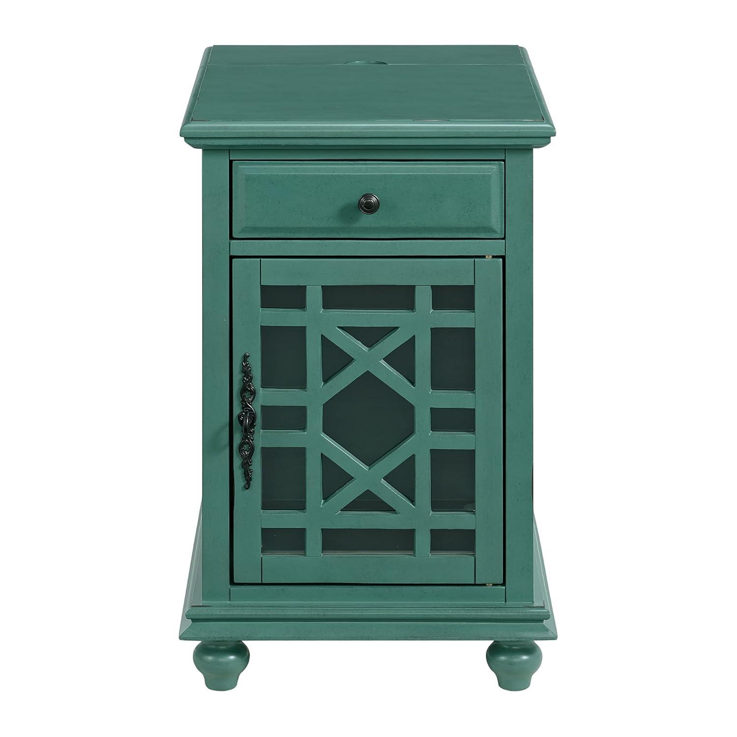 Elegant Chairside Table with Power Antique Teal Green - Martin Svensson Home