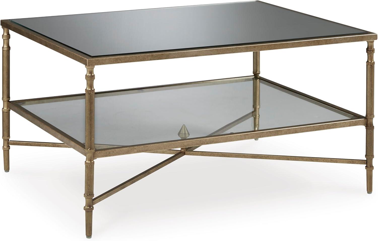 Signature Design by Ashley Cloverty Glass Top Coffee Table, Aged Gold