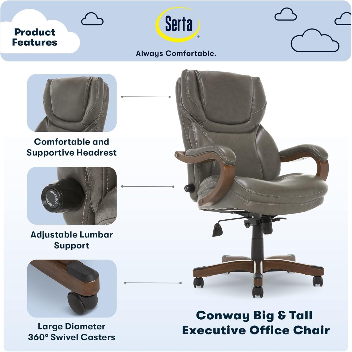 Big and Tall Executive Office Chair with Upgraded Wood Accents - Serta