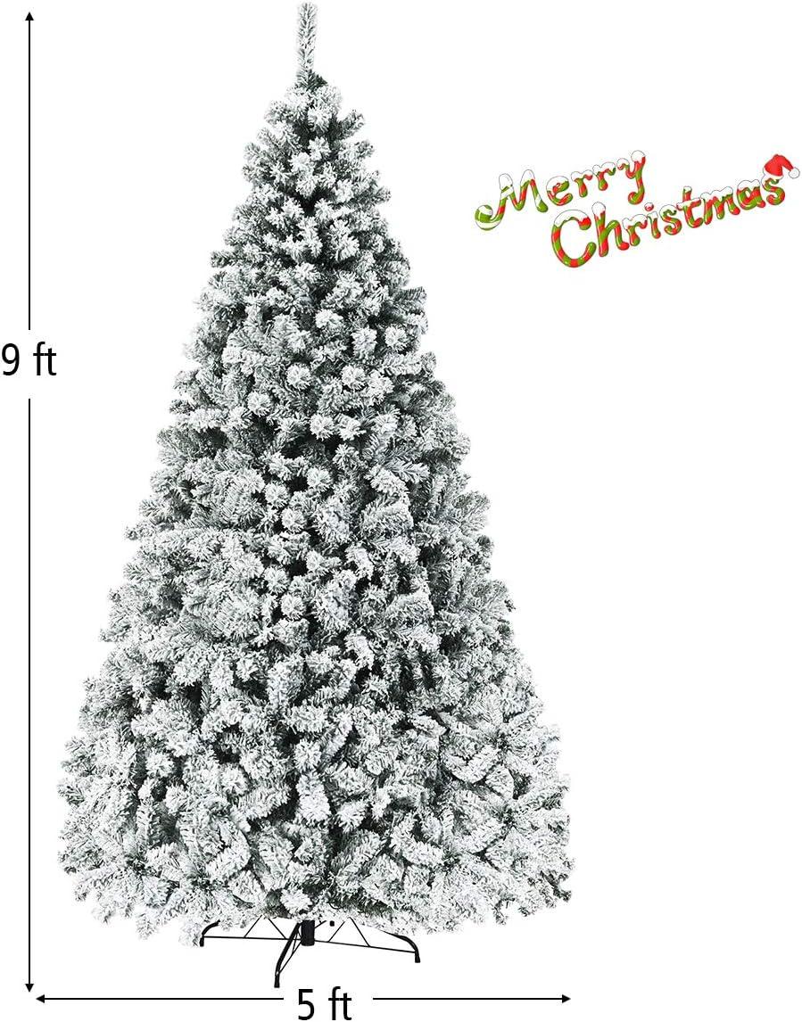 9-Foot White Flocked Pine Christmas Tree with Warm LED Lights