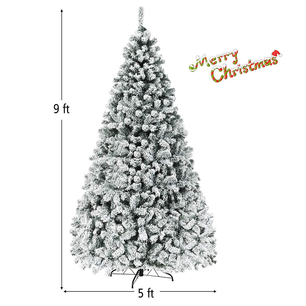 9-Foot White Flocked Pine Christmas Tree with Warm LED Lights