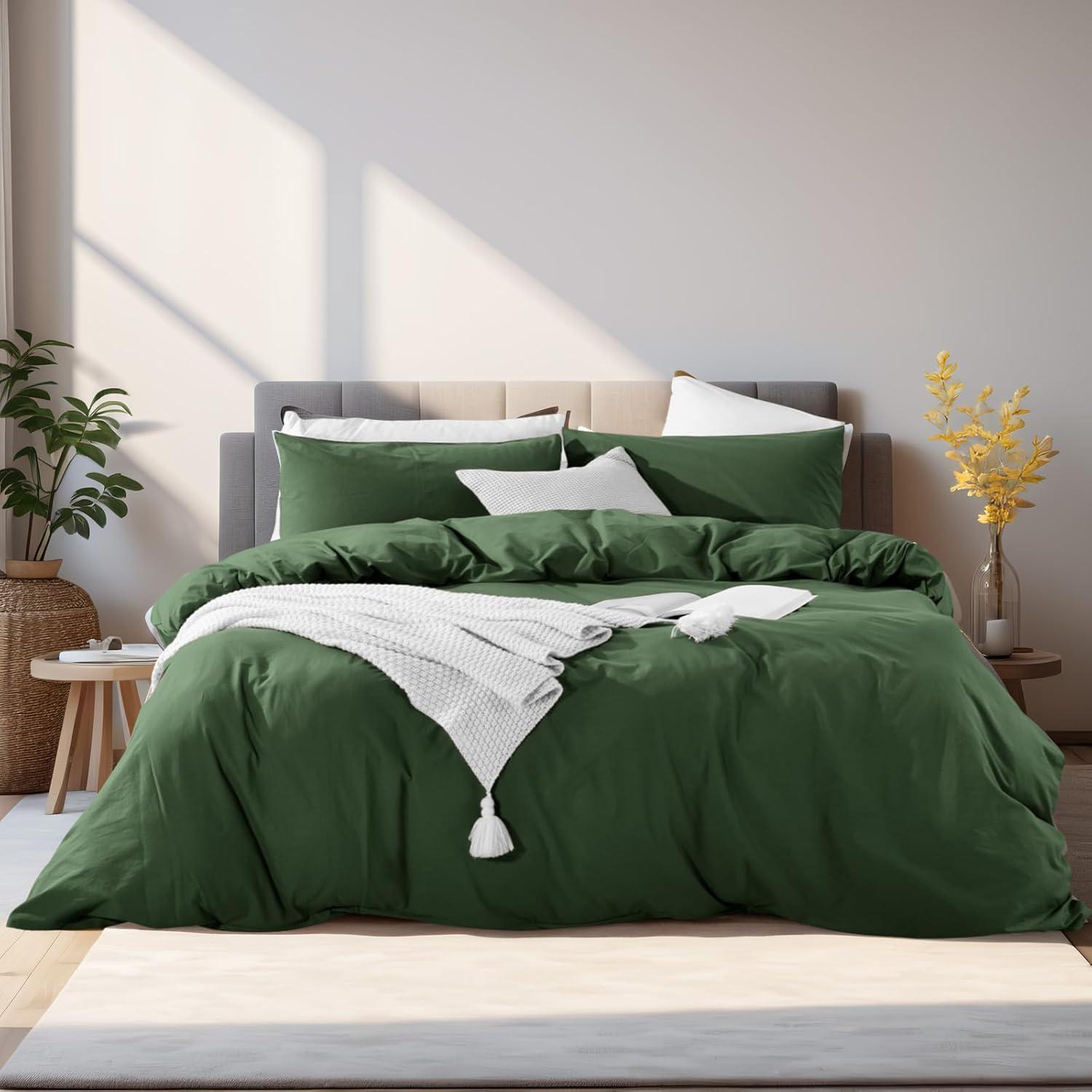NEXHOME PRO Duvet Cover Set 100% Washed Cotton Oversized Queen 98"x98", Organic Natural Linen Look Textured 3 Pieces Bedding Set Apricot Yellow with Zipper Closure, Breathable, Soft (No Comforter)