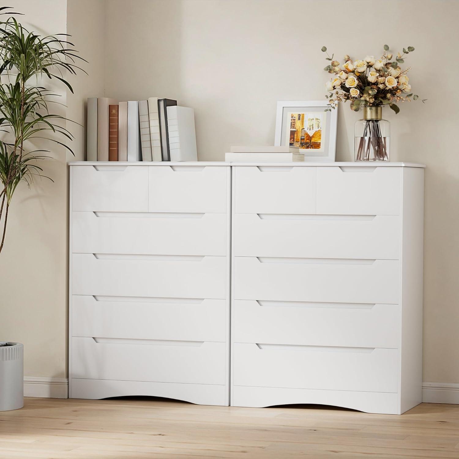 Homfa 6 Drawer White Dresser, Vertical Chest of Drawers Wood Storage Cabinet for Bedroom Living Room