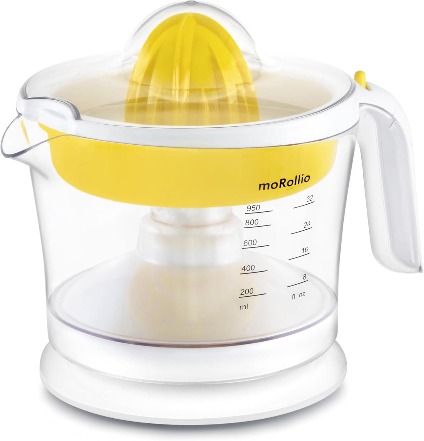 Yellow and White Electric Citrus Juicer with Adjustable Pulp Control