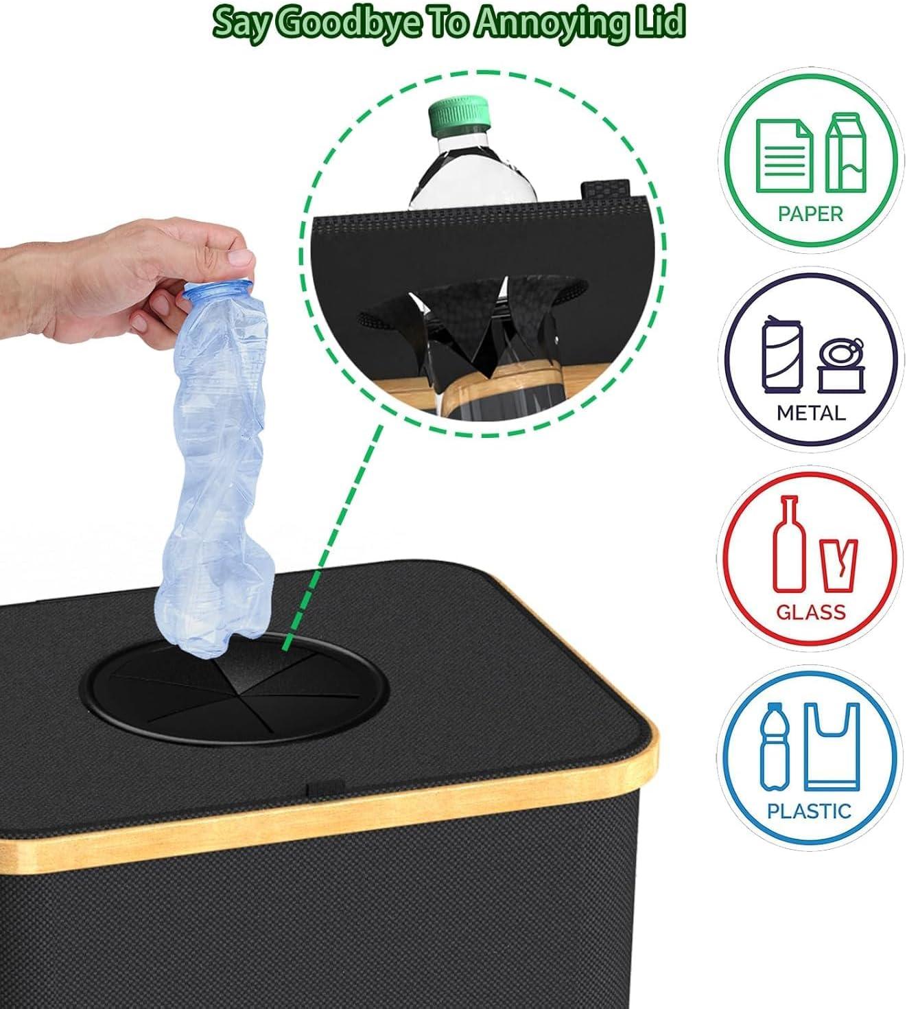 Recycling Bin for Kitchen Indoor Home, Large 26 Gallon 100L Recycle Bin with Lid Removeable Reusable Inner Bag Bottle Can Glass Waste Plastice Stickers,Black