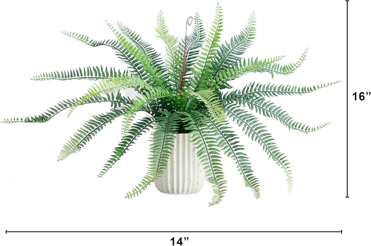 Nearly Natural 16-in Artificial Boston Fern Plant in Decorative Cement Planter