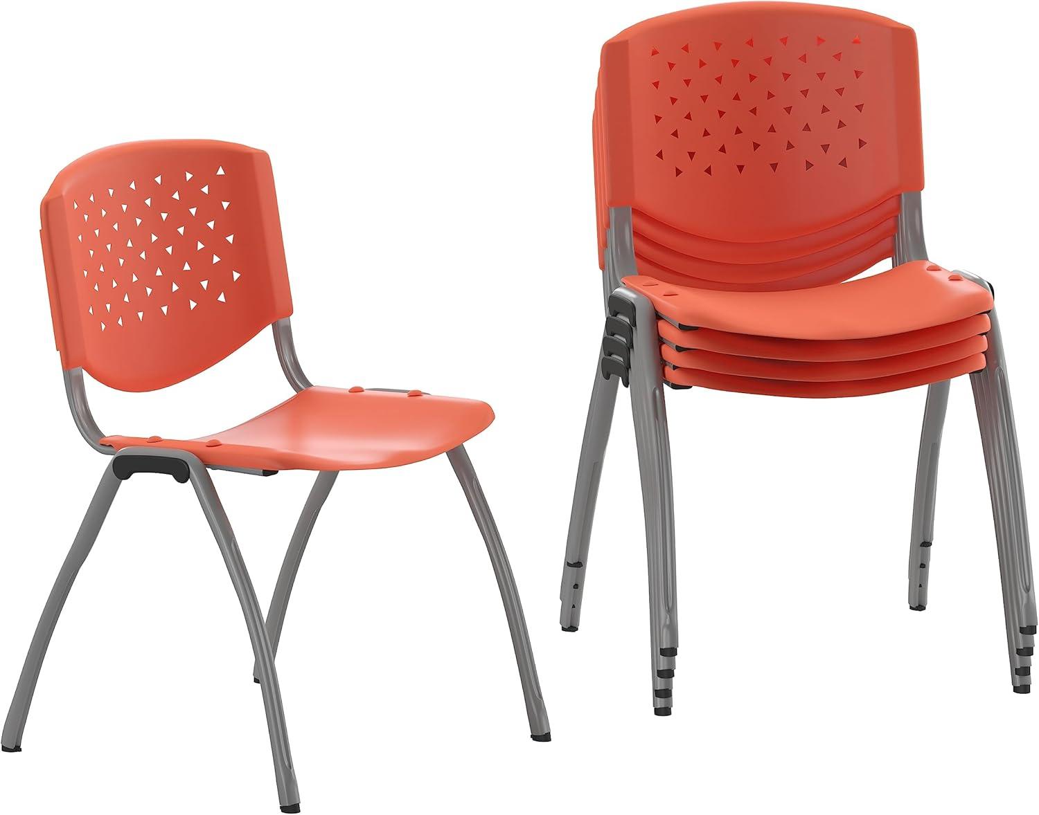 Flash Furniture 5 Pack HERCULES Series 880 lb. Capacity Orange Plastic Stack Chair with Titanium Gray Powder Coated Frame