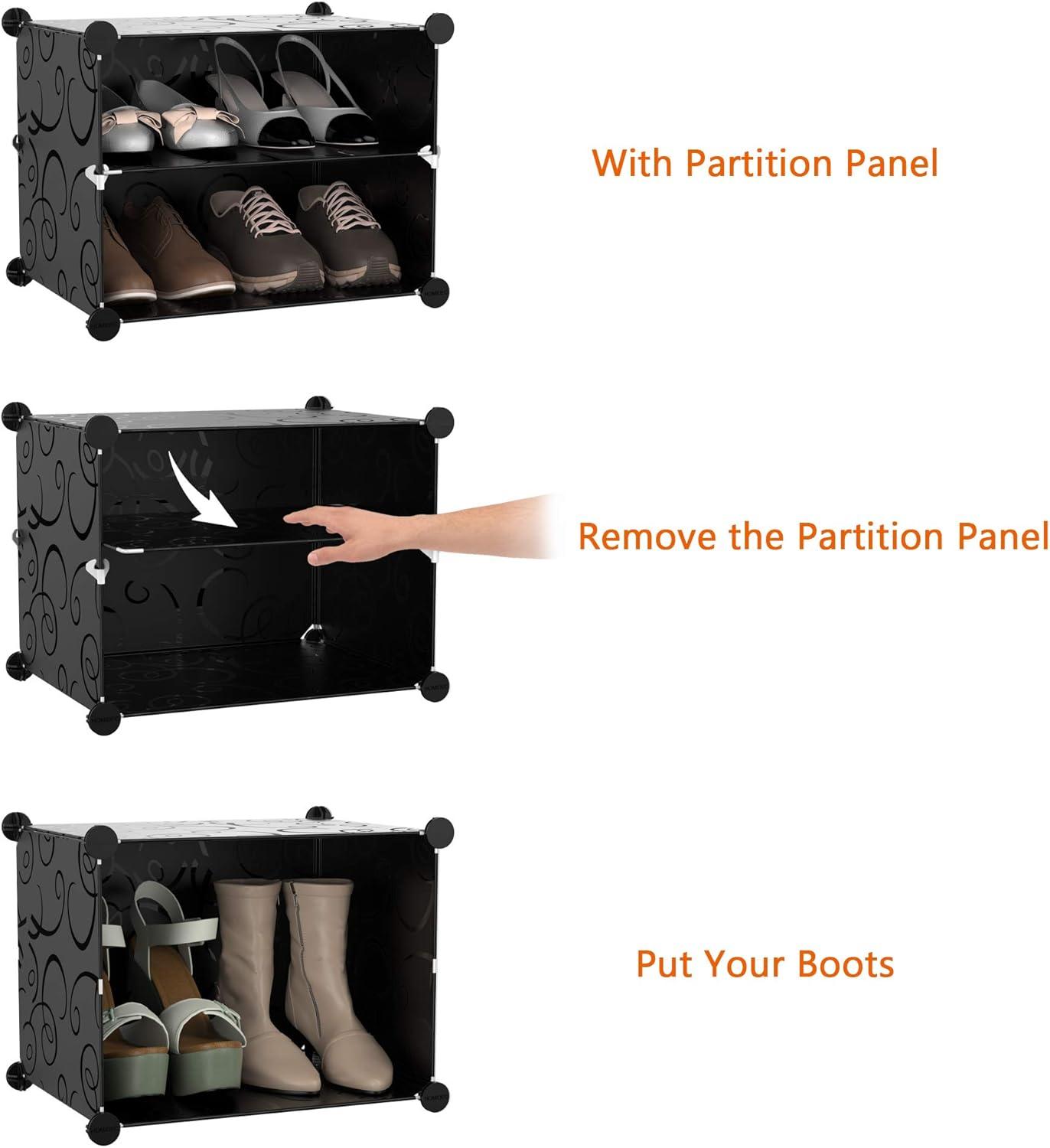 Black 8-Tier Plastic and Metal Shoe Rack with Doors