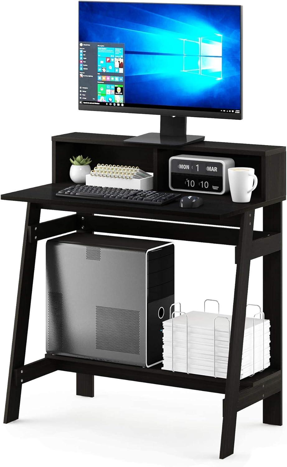 Espresso A-Frame Computer Desk with Hutch and Drawer