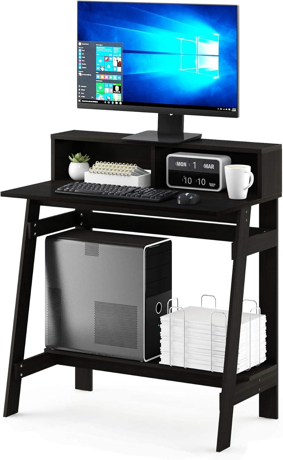 Espresso A-Frame Computer Desk with Hutch and Drawer