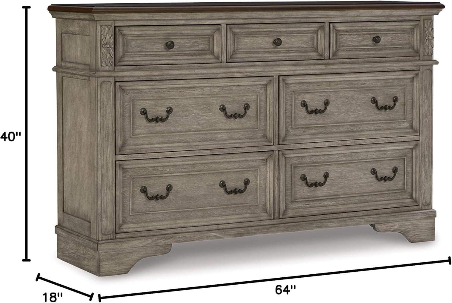 Antique Gray and Walnut 7-Drawer Cottage Dresser