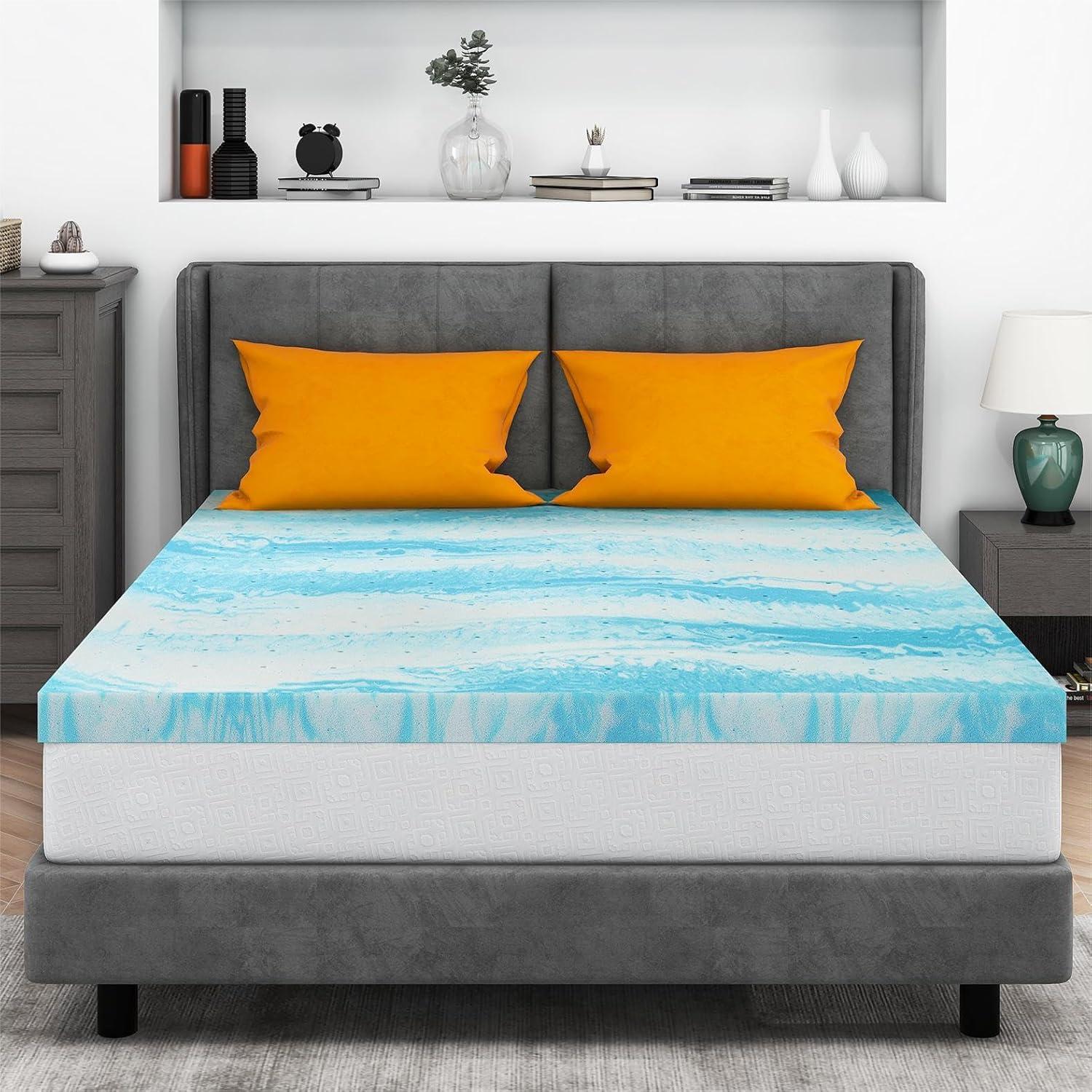 Full Size Blue Gel Memory Foam Mattress Topper