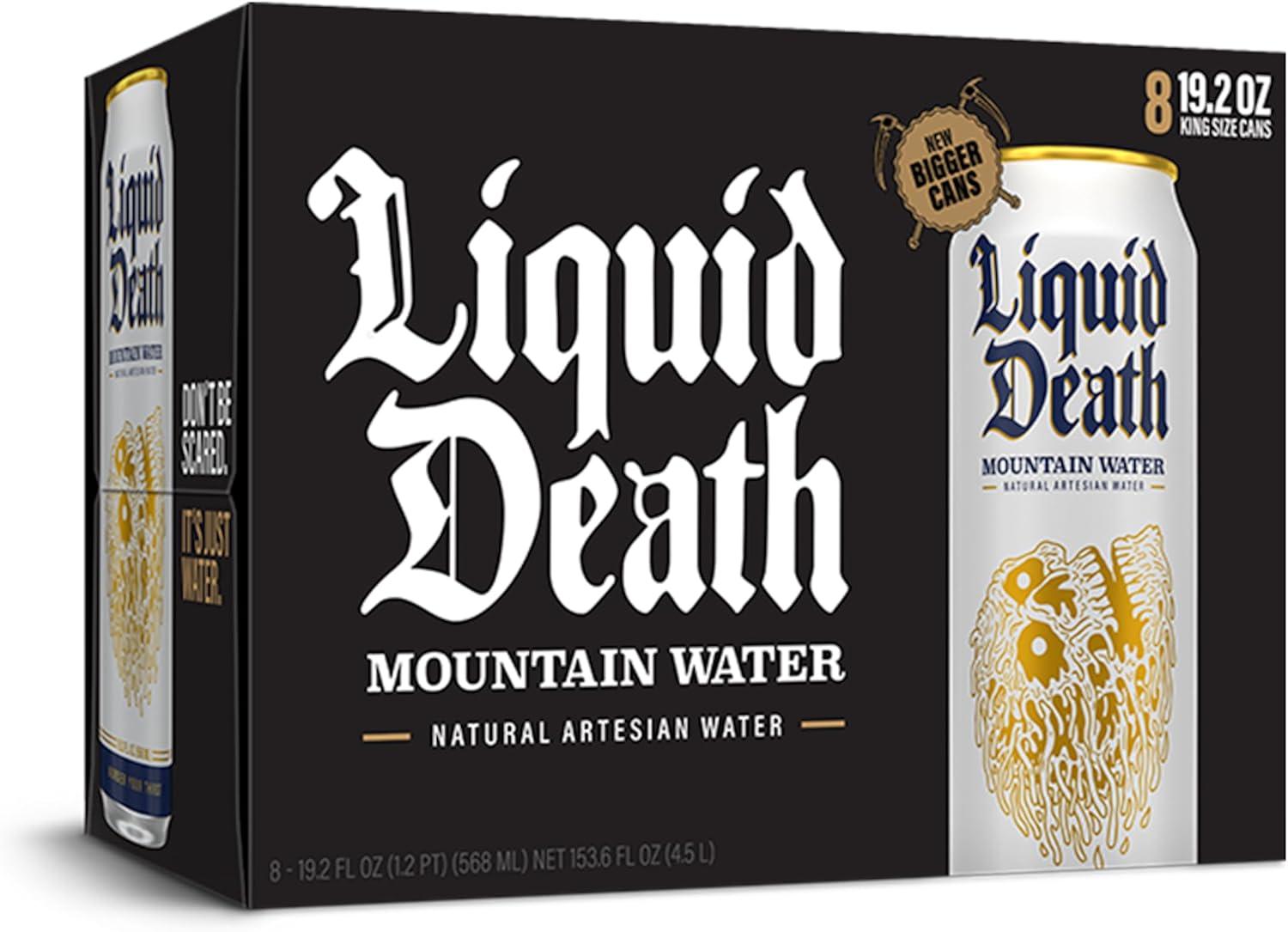Liquid Death, Still Mountain Water, 8-Pack (19.2oz Cans), Real Mountain Source, Infinitely Recyclable Cans