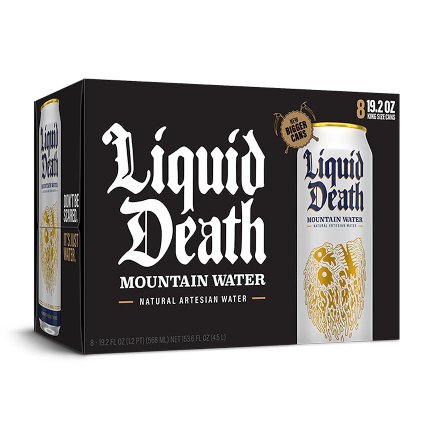 Liquid Death, Still Mountain Water, 8-Pack (19.2oz Cans), Real Mountain Source, Infinitely Recyclable Cans