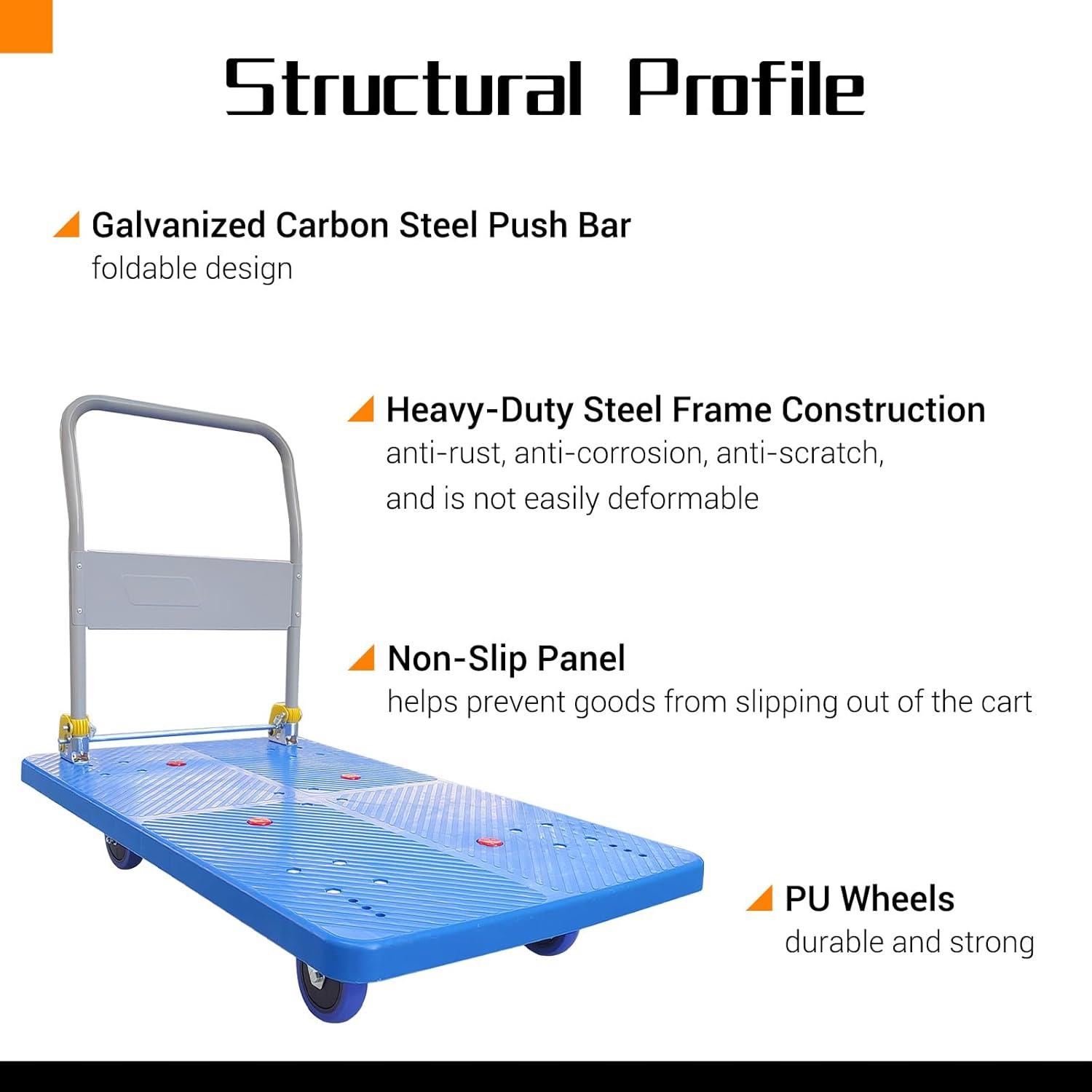 Push Cart Dolly 660 lbs. Capacity Platform Truck Foldable Platform Cart Upgraded Heavy Duty Moving Cart with PU Wheels for Home Garden Warehouse Garage Workshops