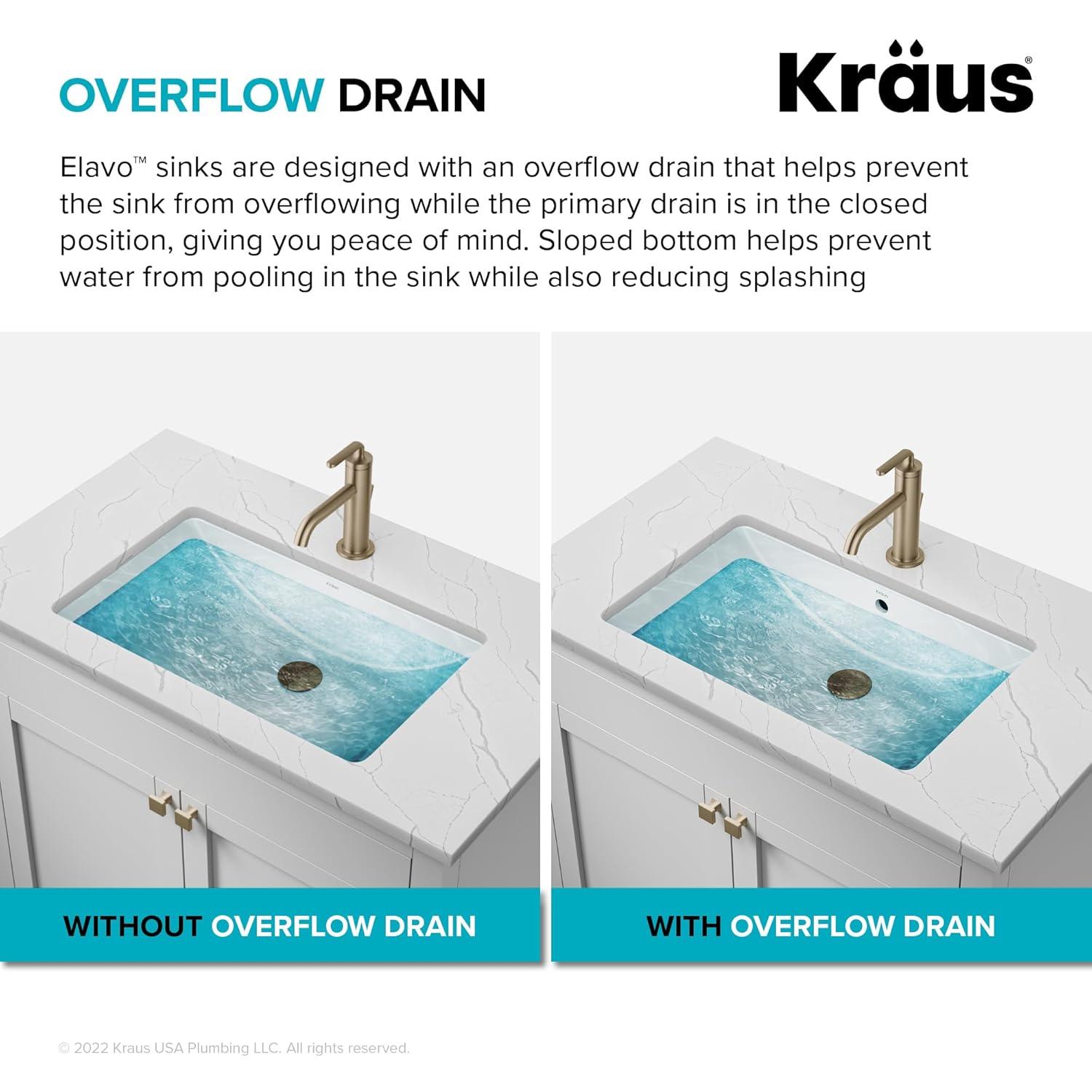 KRAUS Elavo. Rectangular Porcelain Ceramic Undermount Bathroom Sink In White With Overflow Drain, KCU-242
