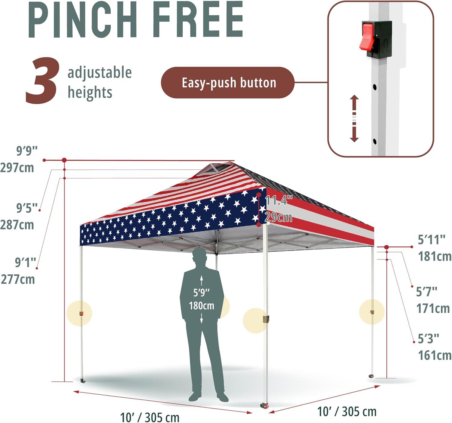 10x10 Recreational Centerlok Canopy - Sto 'N Go, Silver Coated, 150D - RM100H American Flag