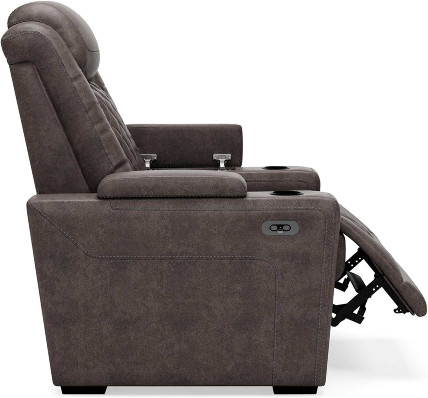 Gray Faux Leather Power Recliner with Adjustable Headrest