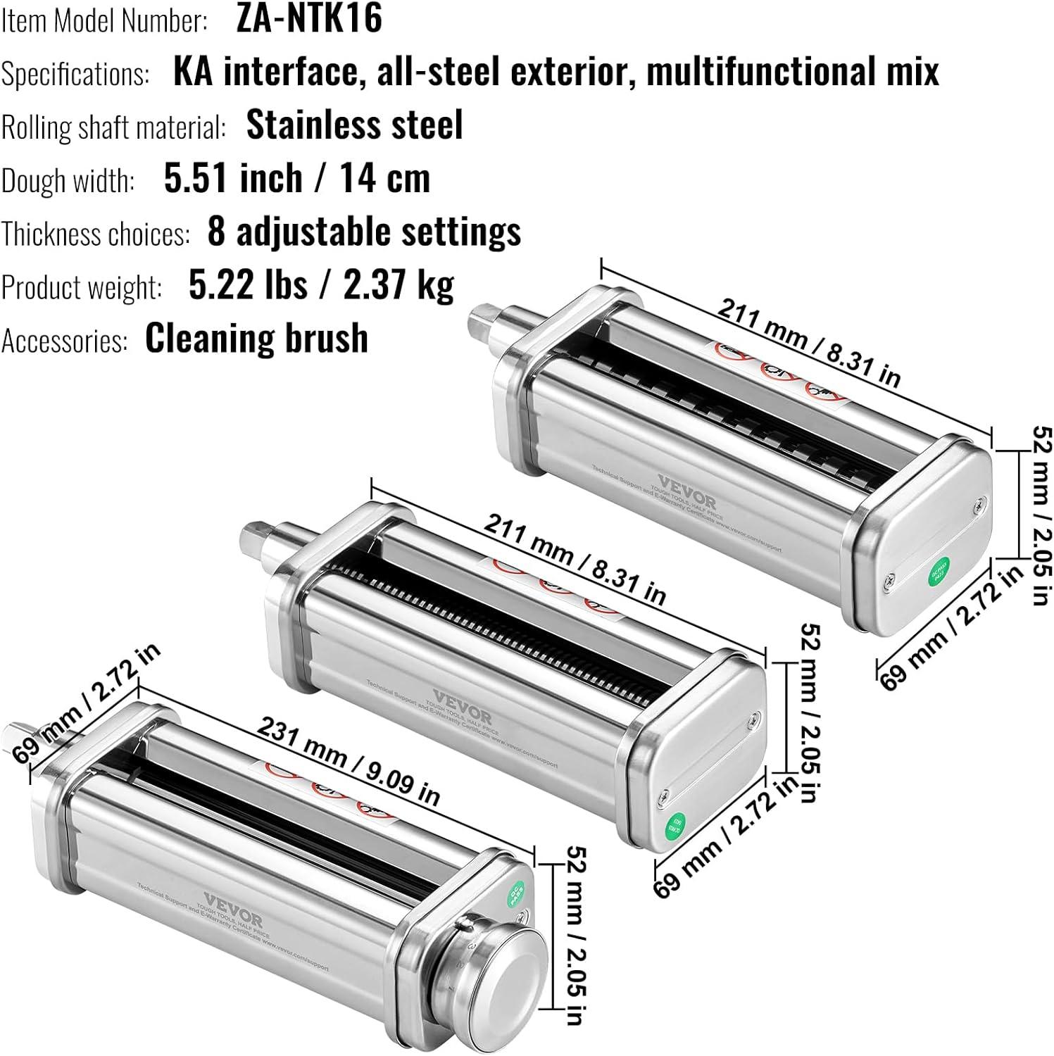 Stainless Steel Pasta Maker Attachment Set for KitchenAid