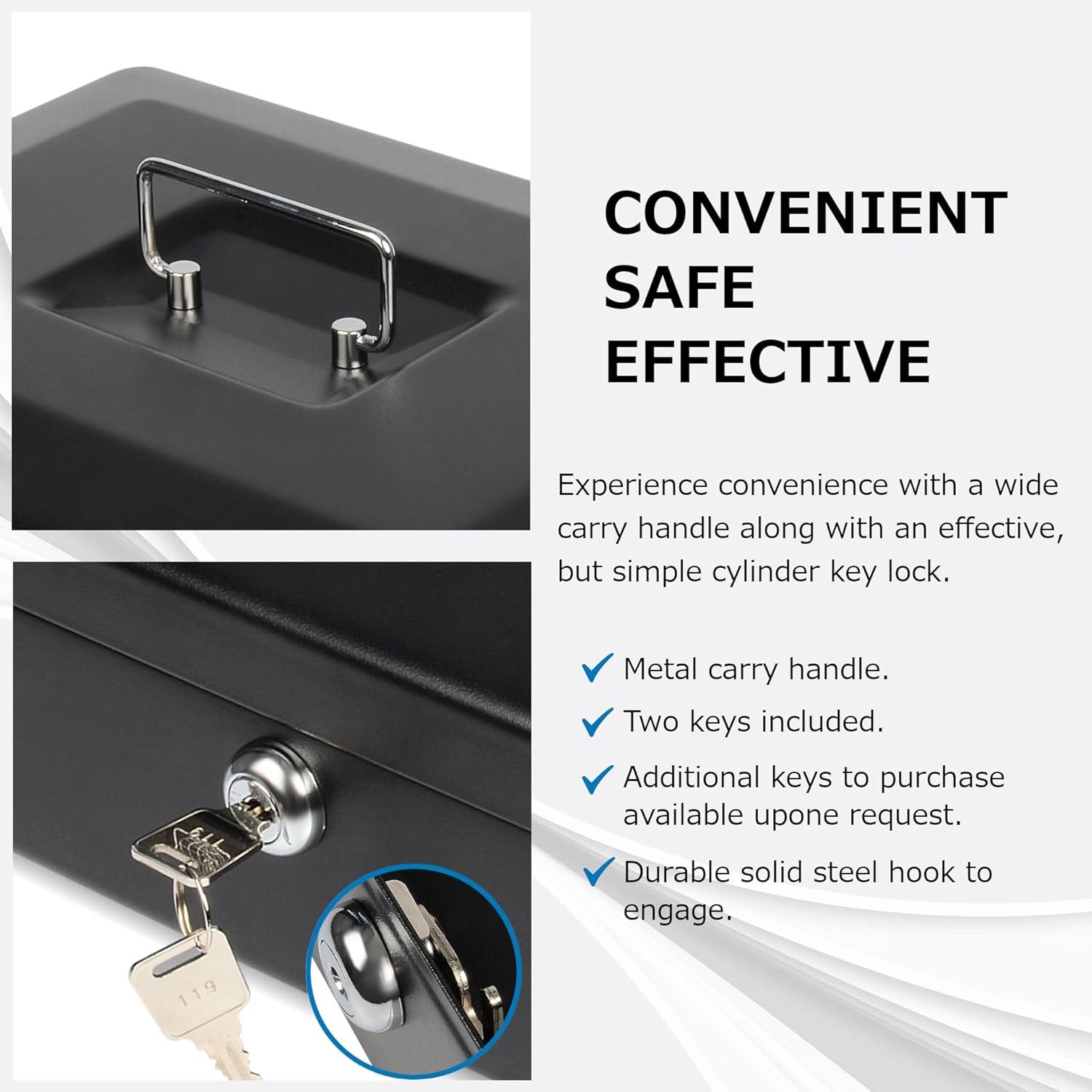 CARL Bill Tray Steel Security Cash Box - Steel - Black - 4" Height x 9" Width