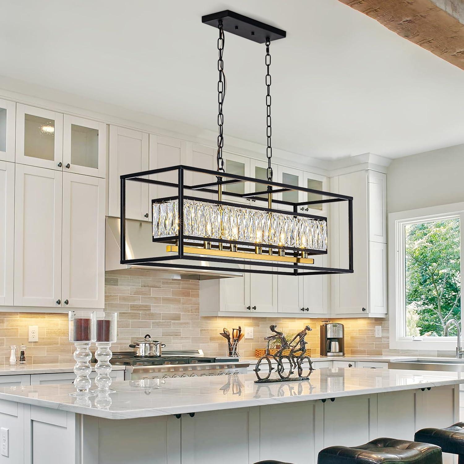 Black and Crystal Rectangular 6-Light Chandelier