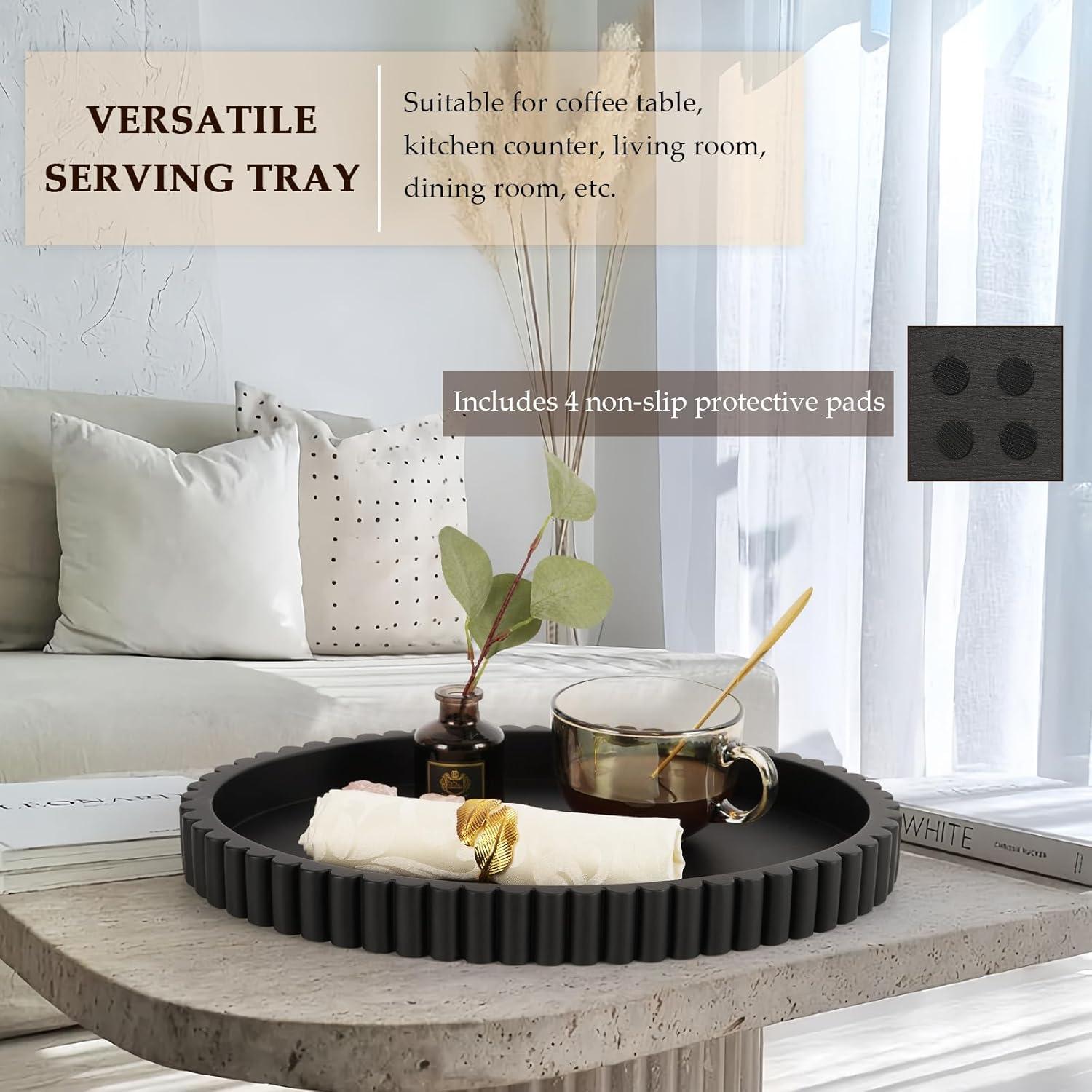 Oval Tray for Coffee Table Decor, 13" Concrete Tray, Table Centerpieces Decorative Trays for Home Decor, Modern Decorative Trays for Coffee Tables, Centerpiece Trays, Black