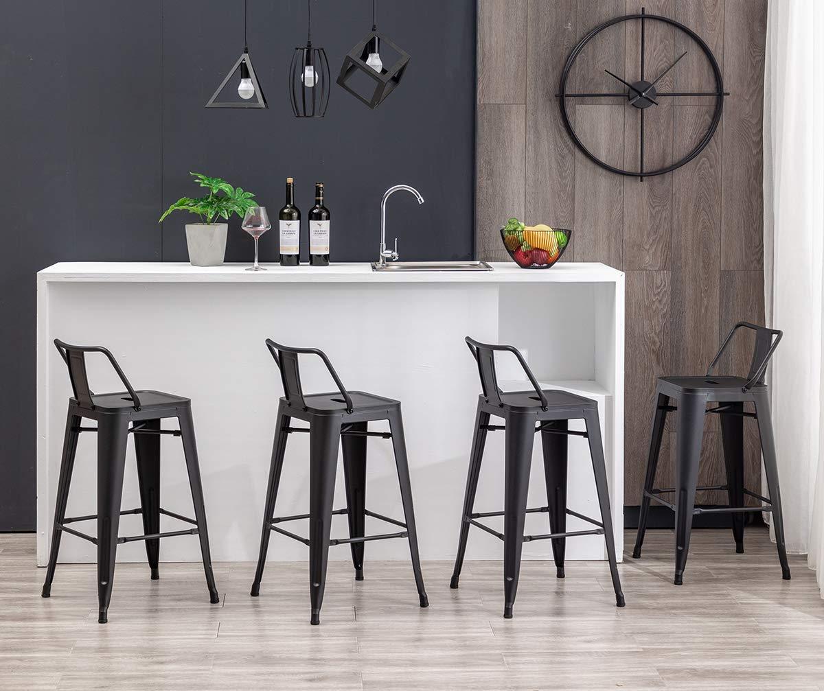 Andeworld 26" Low Back Metal Counter Stool Height Bar Stools [Set of 4] Barstools, Black