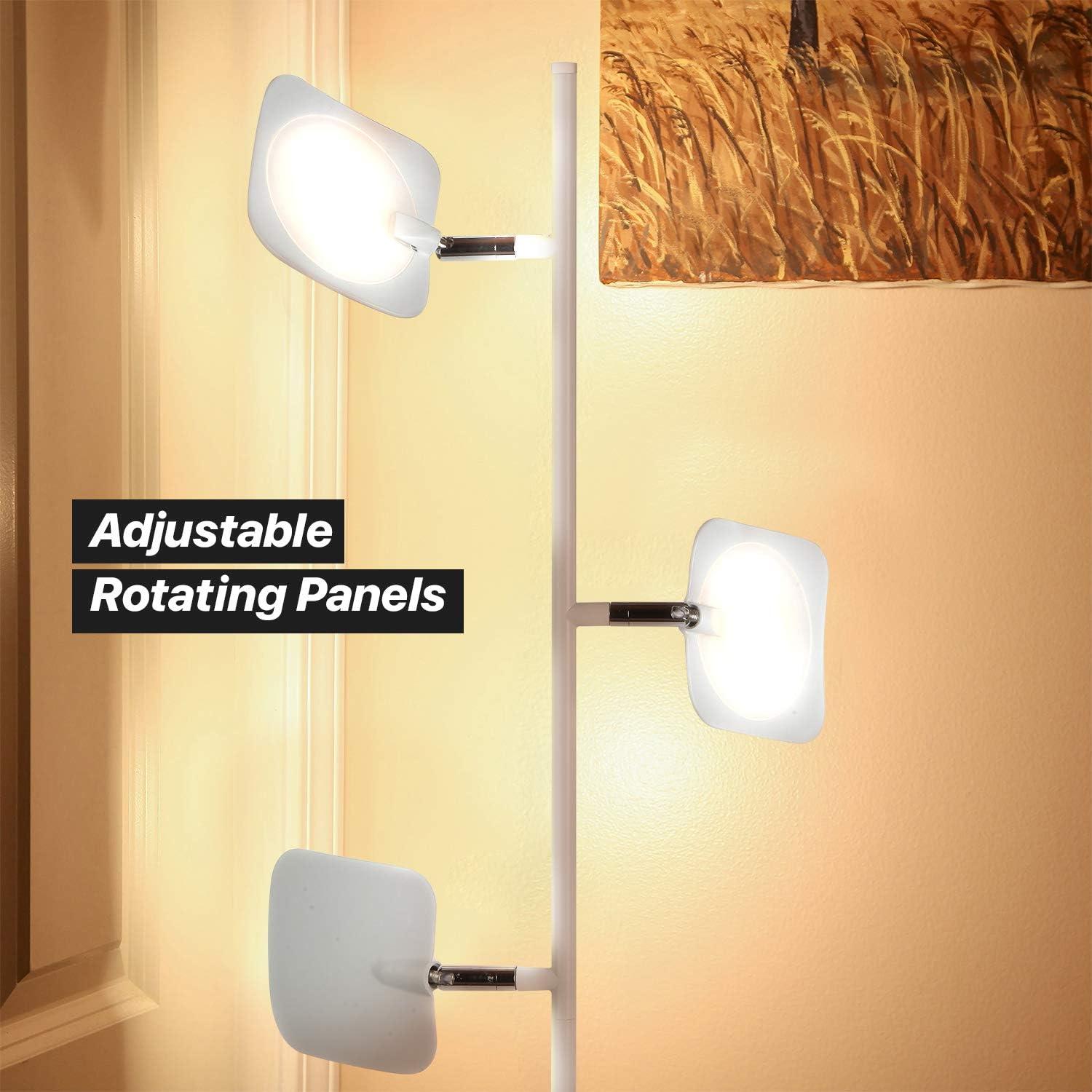 White Adjustable Multi-Head LED Floor Lamp with Dimmer