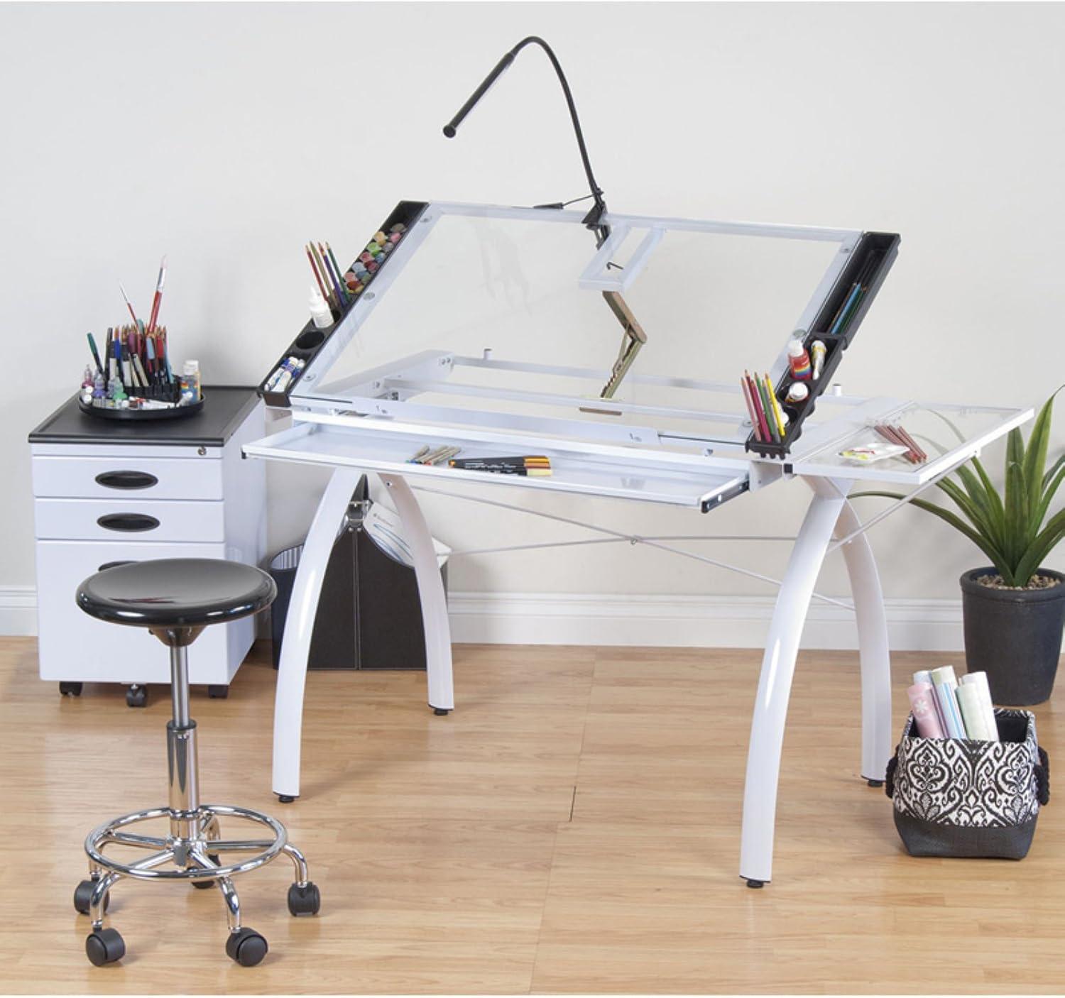 Courson Glass Top Metal Base Drafting Table