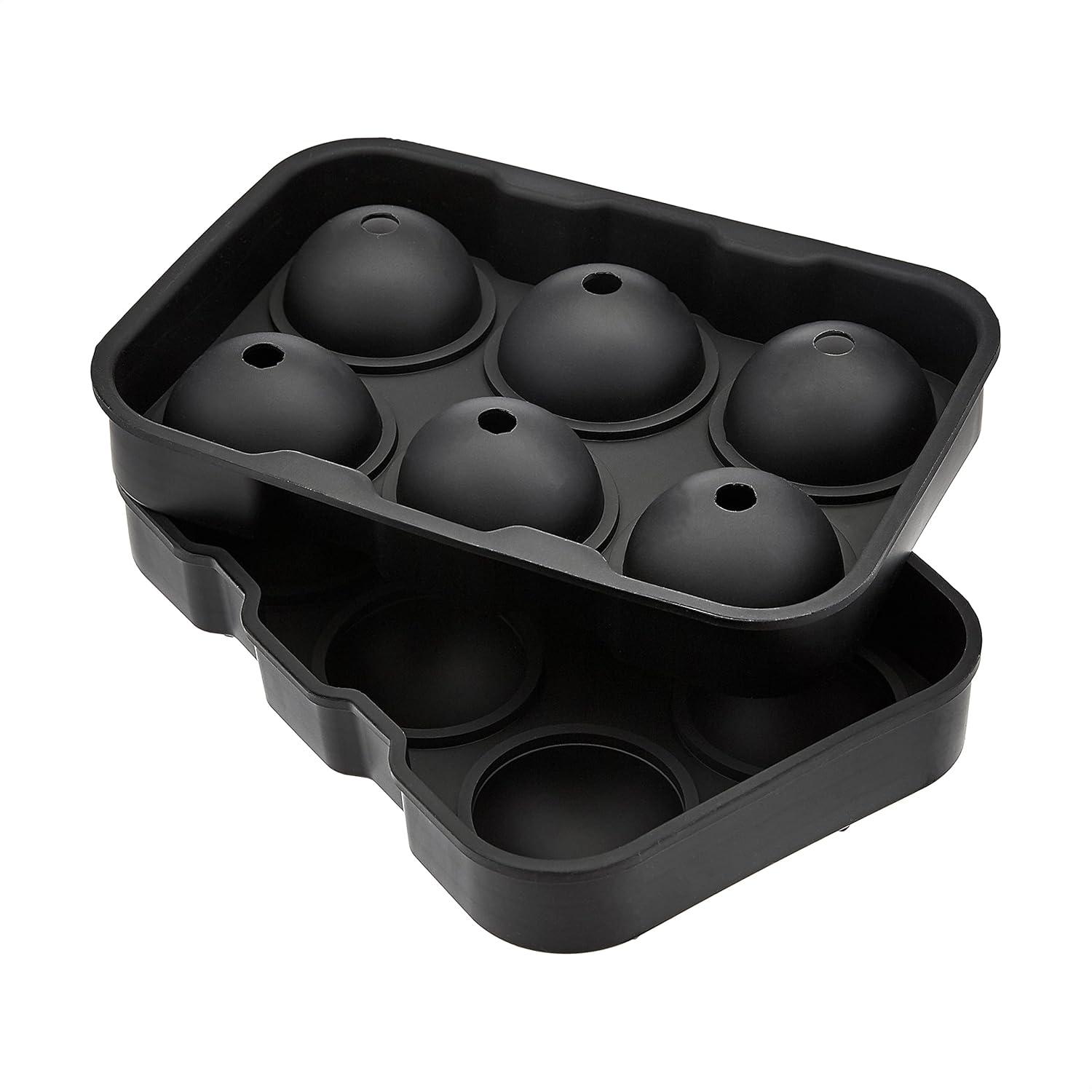 Silicone Rectangular Ice Cube Tray, Set of 2 with Sqaure, Ball shape mold, Black