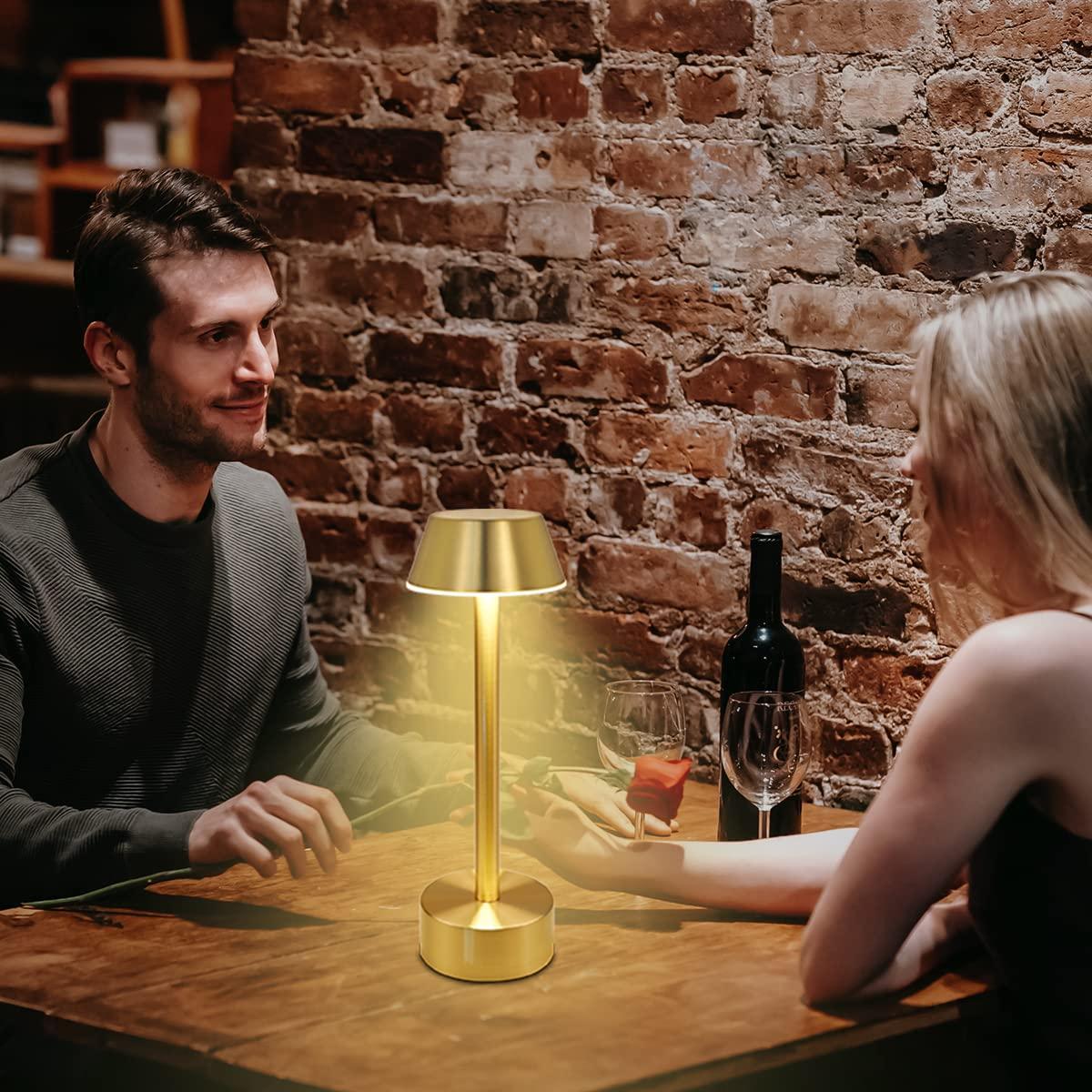 Egobasic Cordless Table Lamps, Modern Rechargeable Battery LED Desk Touch Night Light, 11.8" Metal Minimalist Small Portable Lamps for Dinner Coffee Table Restaurant Bedroom Bar Hotel, Gold