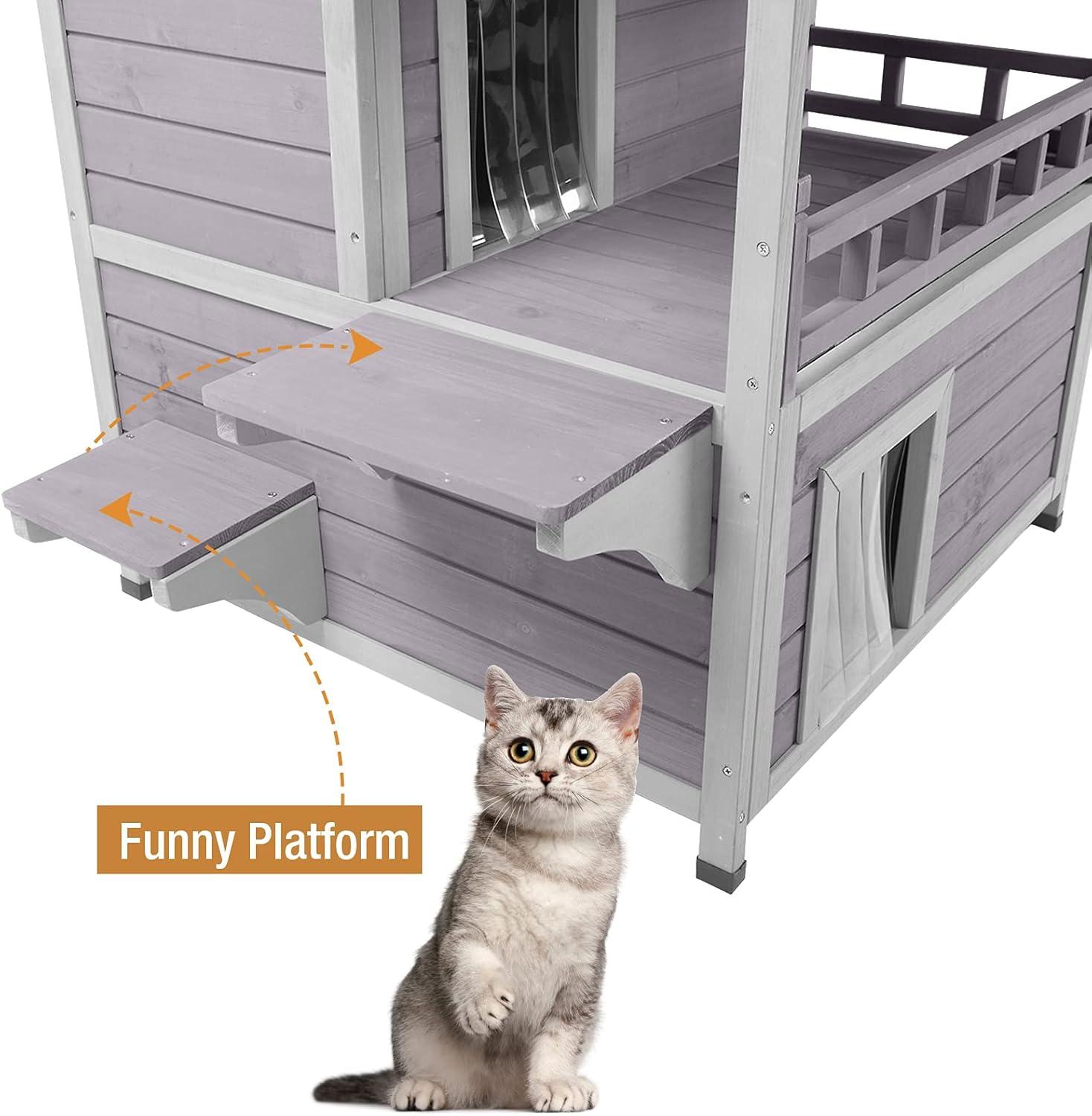 Archie & Oscar™ Outdoor Cat House 2-story Wooden Feral Cat Shelter with Balcony & Roof