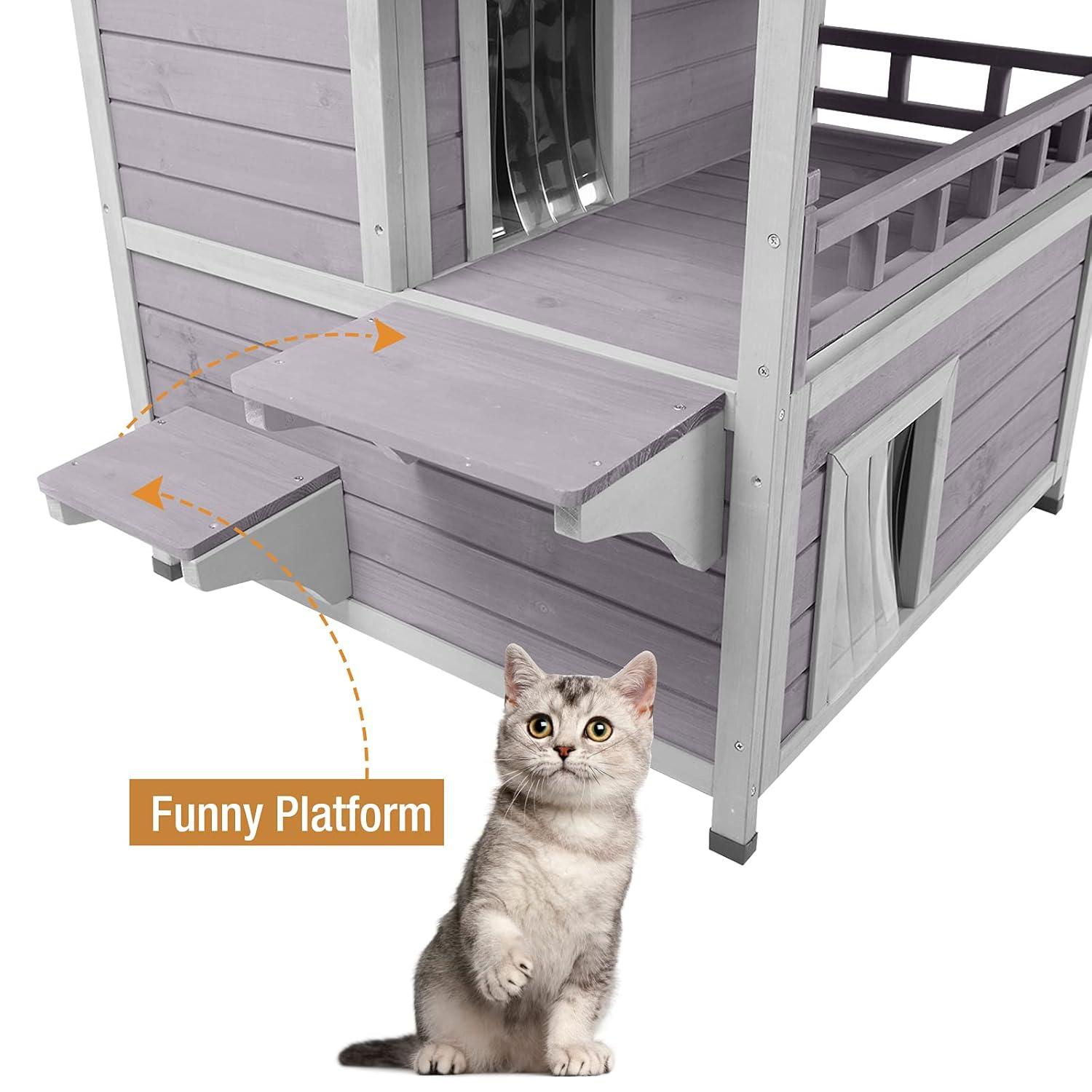 Archie & Oscar™ Outdoor Cat House 2-story Wooden Feral Cat Shelter with Balcony & Roof
