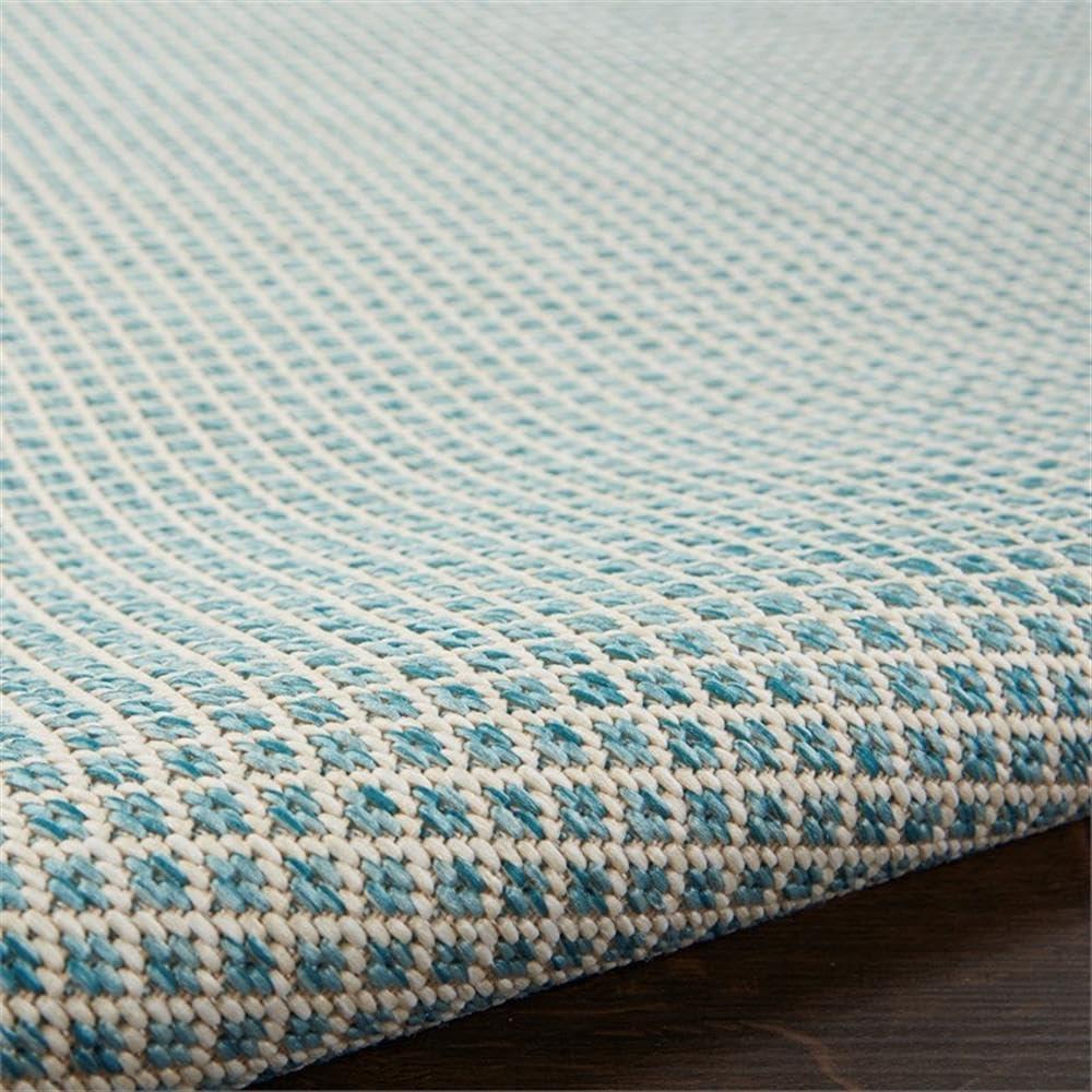 Ivory Aqua Geometric Square 6 ft Synthetic Rug