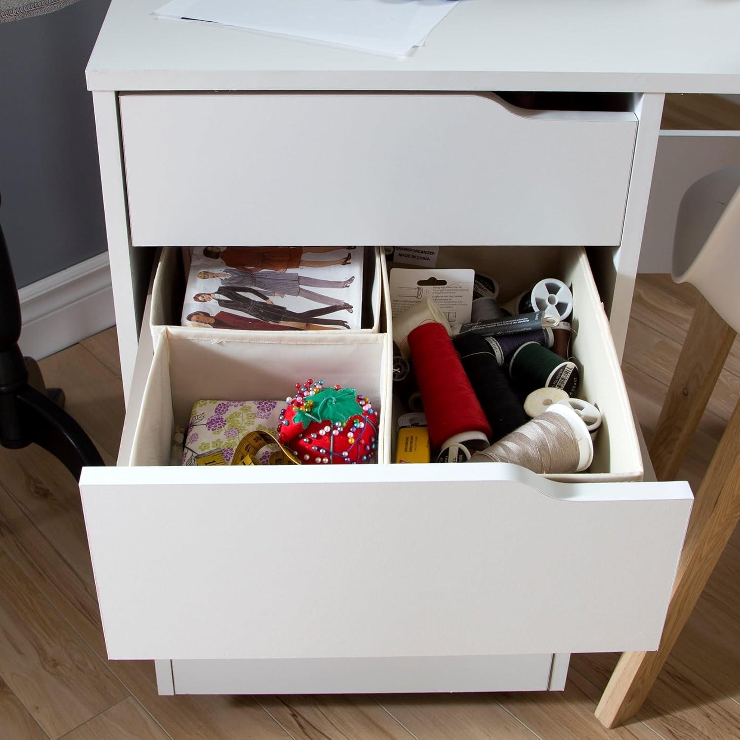 Pure White Mobile Craft Workstation with Drawers and Sliding Shelf