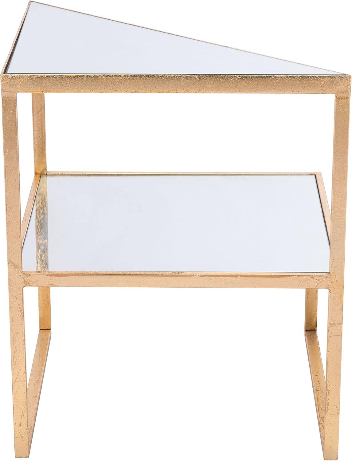 Gold Metal and Glass Mirrored Accent Table