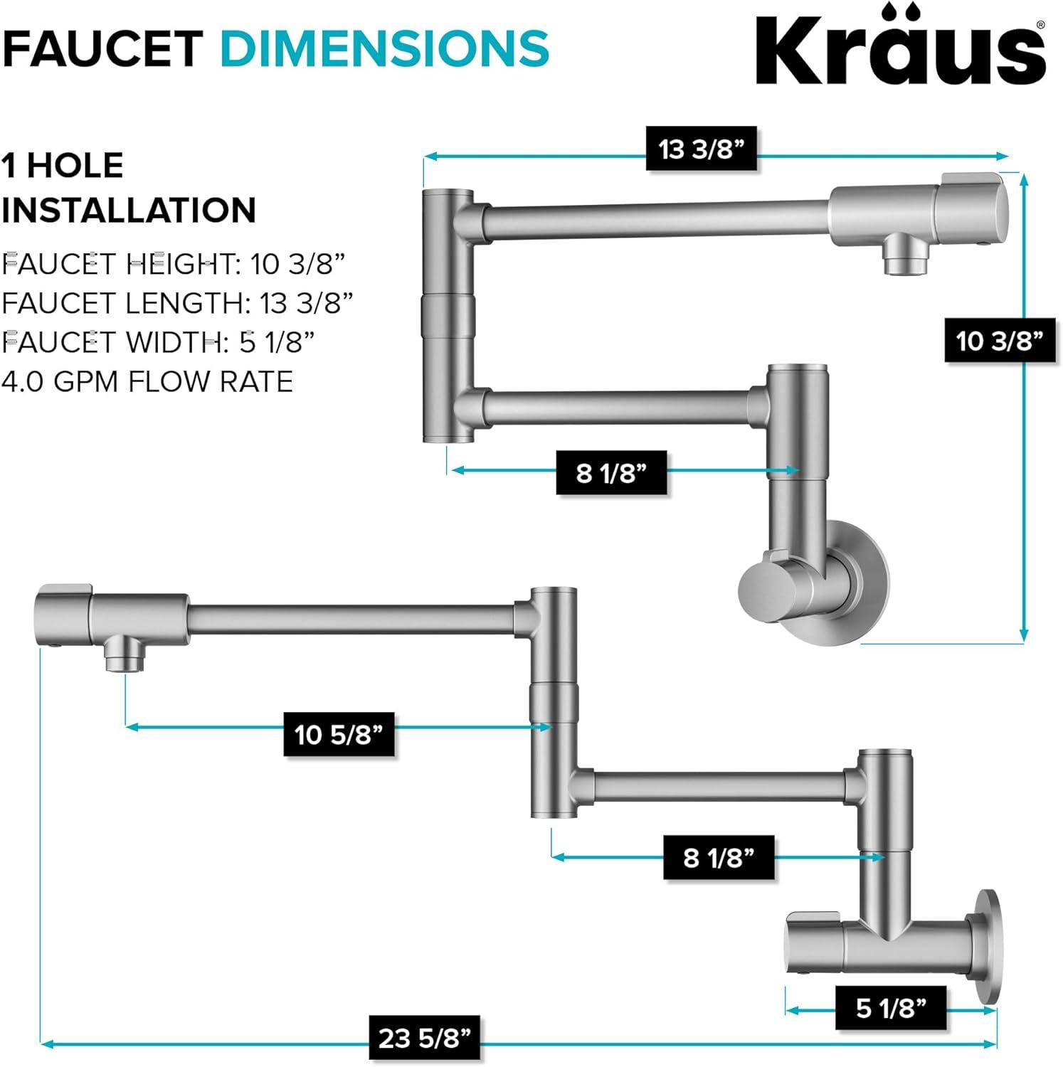 KRAUS Bolden 2 Handle Pot Filler Faucet With Retractable Arm, Wall Mount Kitchen Faucet, Pot Filler For Over Stove, KPF-5003MB