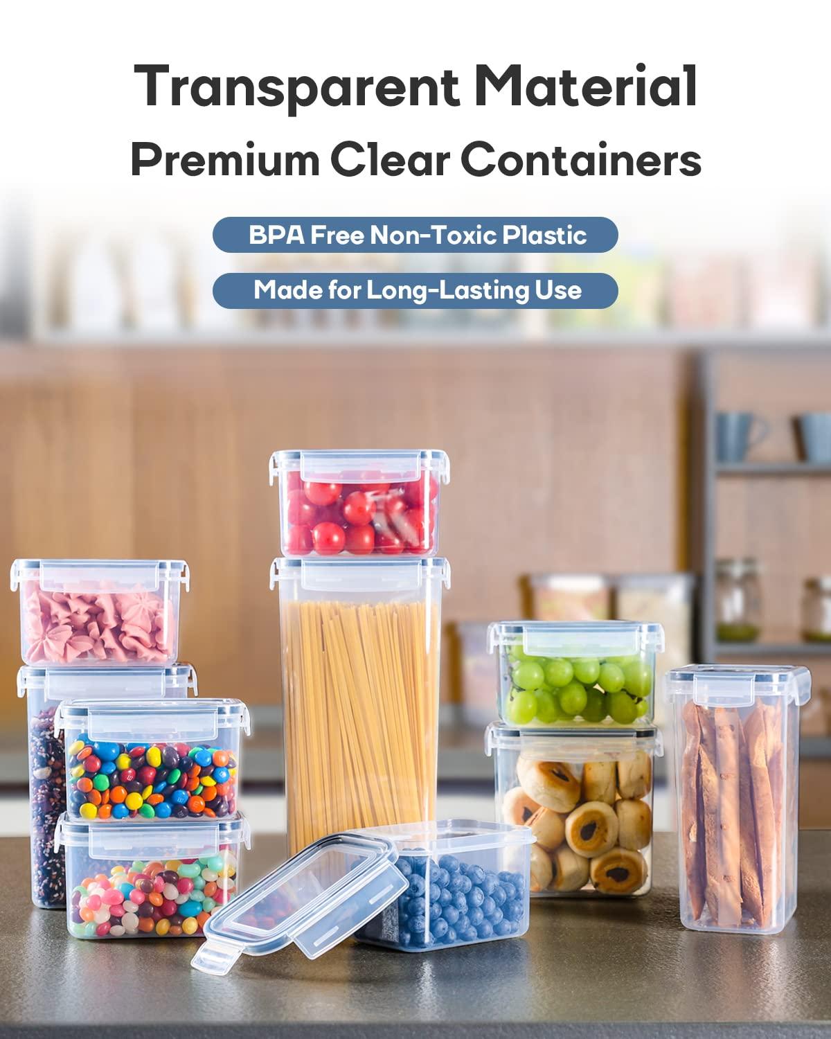 Airtight Clear Pantry Canister Set 14-Pack Dark Gray Stackable Organizer for Food Storage