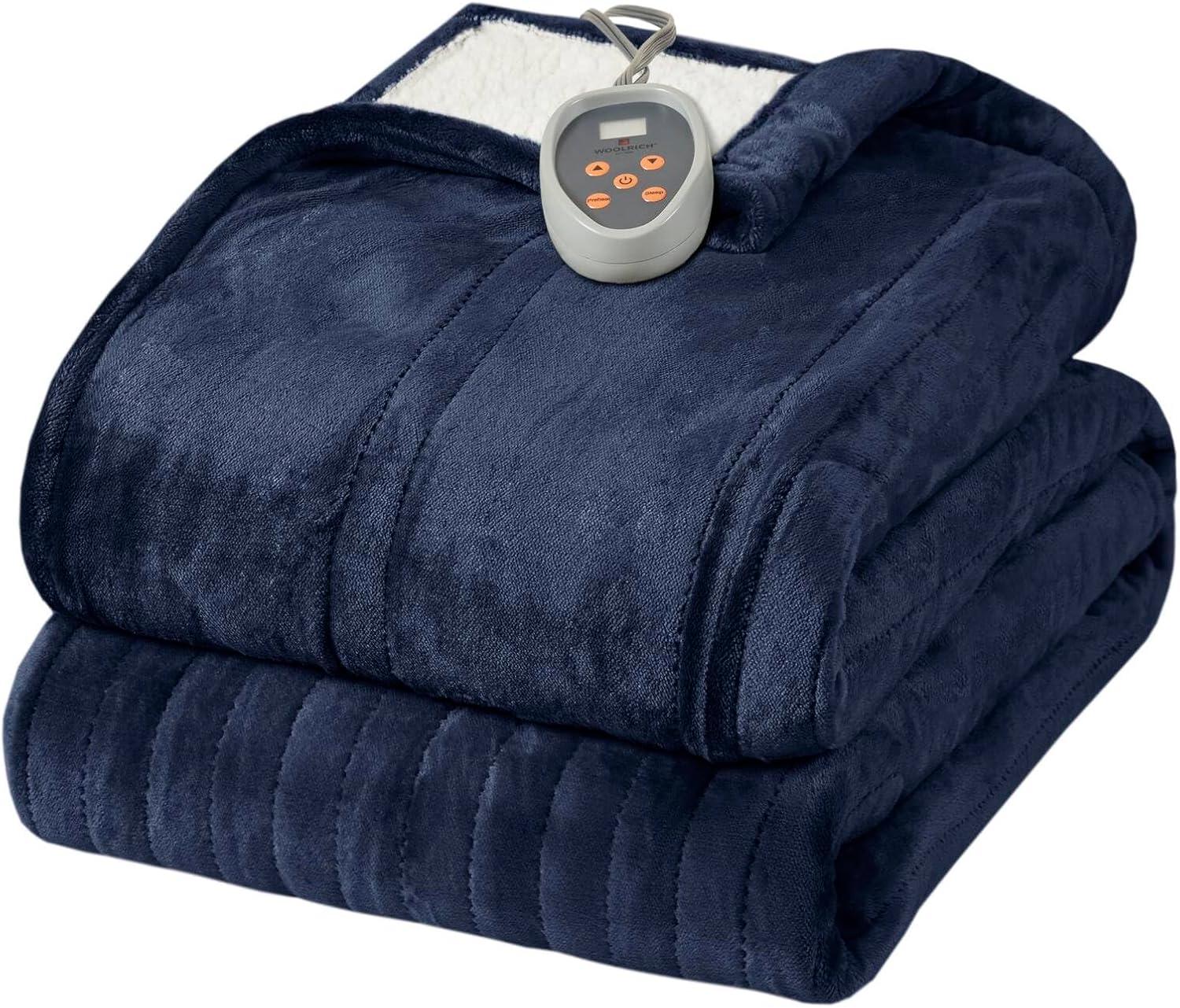 Indigo Twin Reversible Sherpa Knitted Heated Blanket