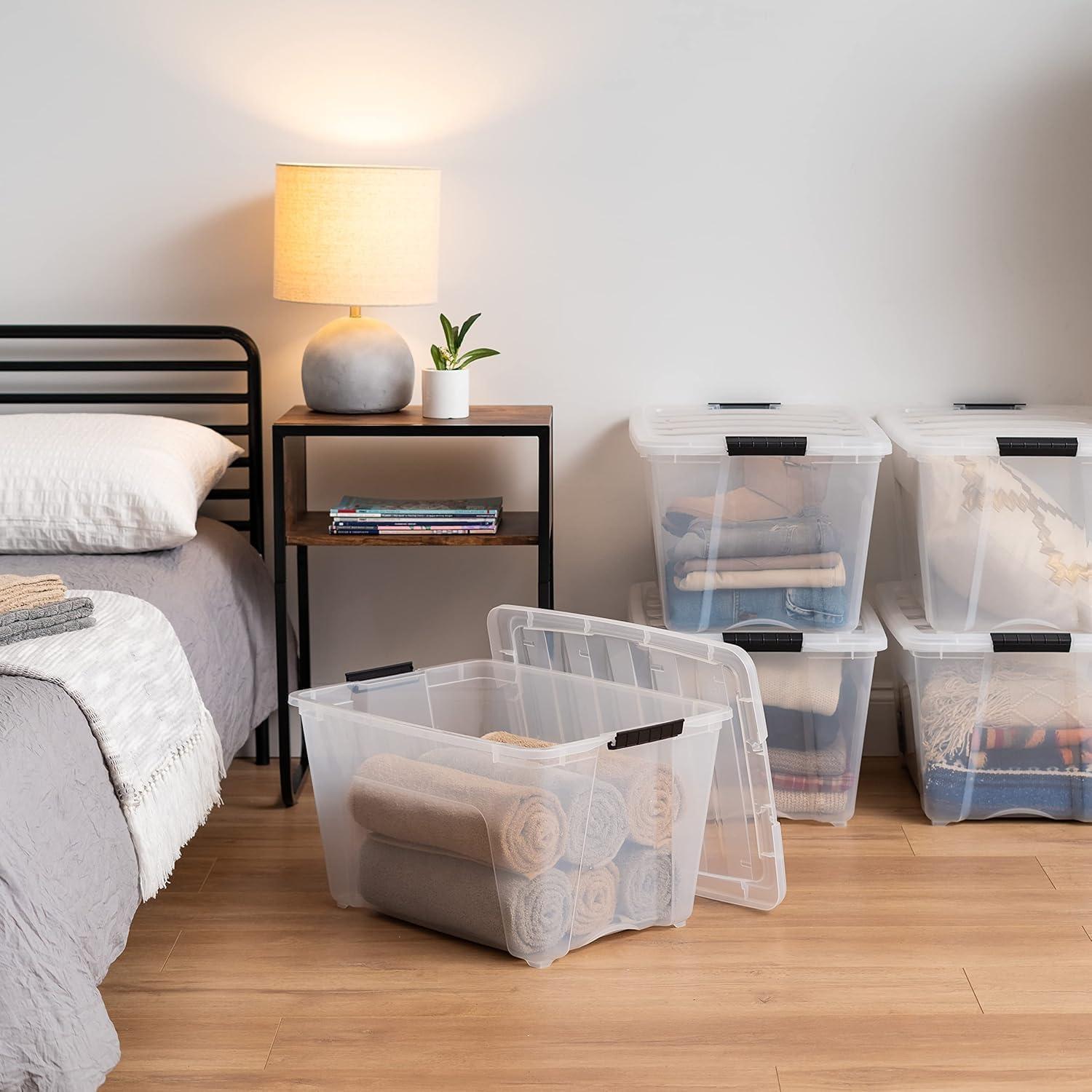 IRIS USA 6 Pack 54 Qt Stackable Plastic Storage Bins with Lids, BPA Free, See Through Organizing Solution, Durable Nestable Containers, Clear