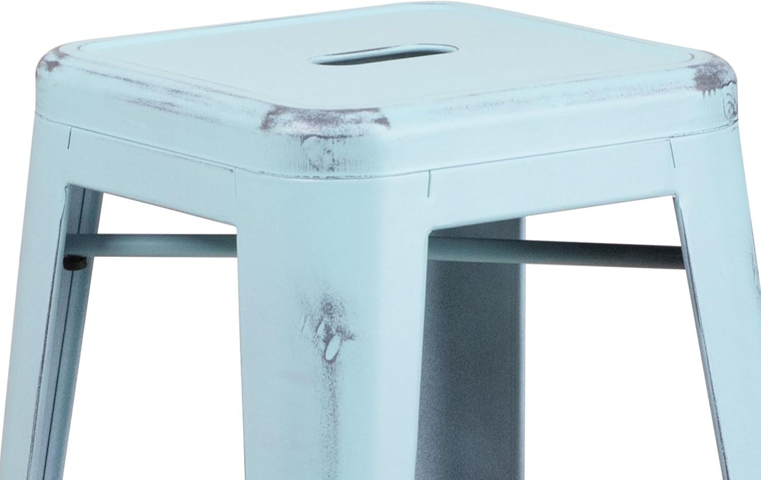 Flash Furniture Commercial Grade 30" High Backless Distressed Green-Blue Metal Indoor-Outdoor Barstool