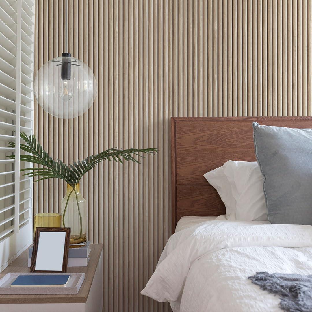 Tempaper Reeded Wood Blonde Peel and Stick Wallpaper, 20.5" x 16.5'