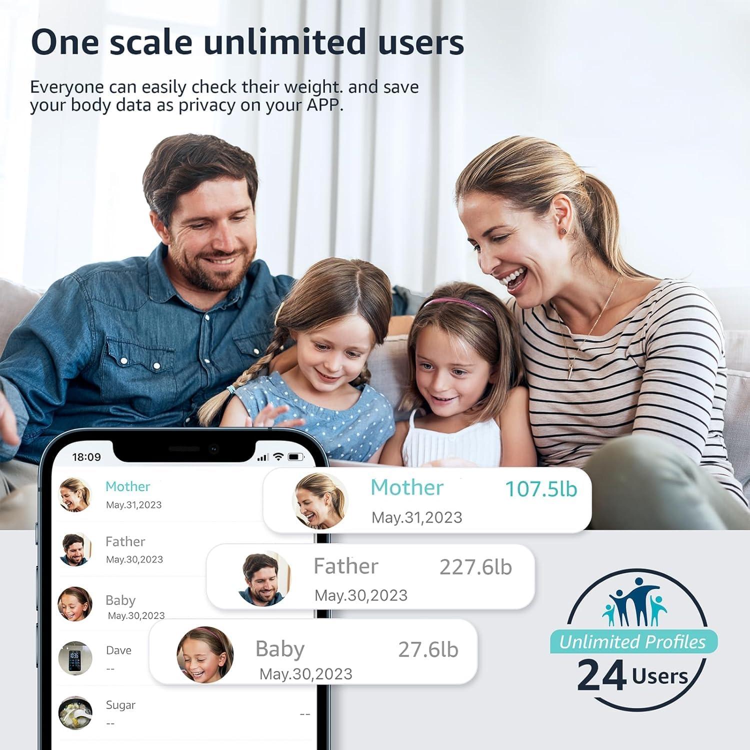 Body Fat Scale, Bveiugn Smart Scale for Body Weight BMI Digital Bathroom Wireless Scales, Body Composition Analyzer with Health Monitor Sync Apps, 400 lbs - Black