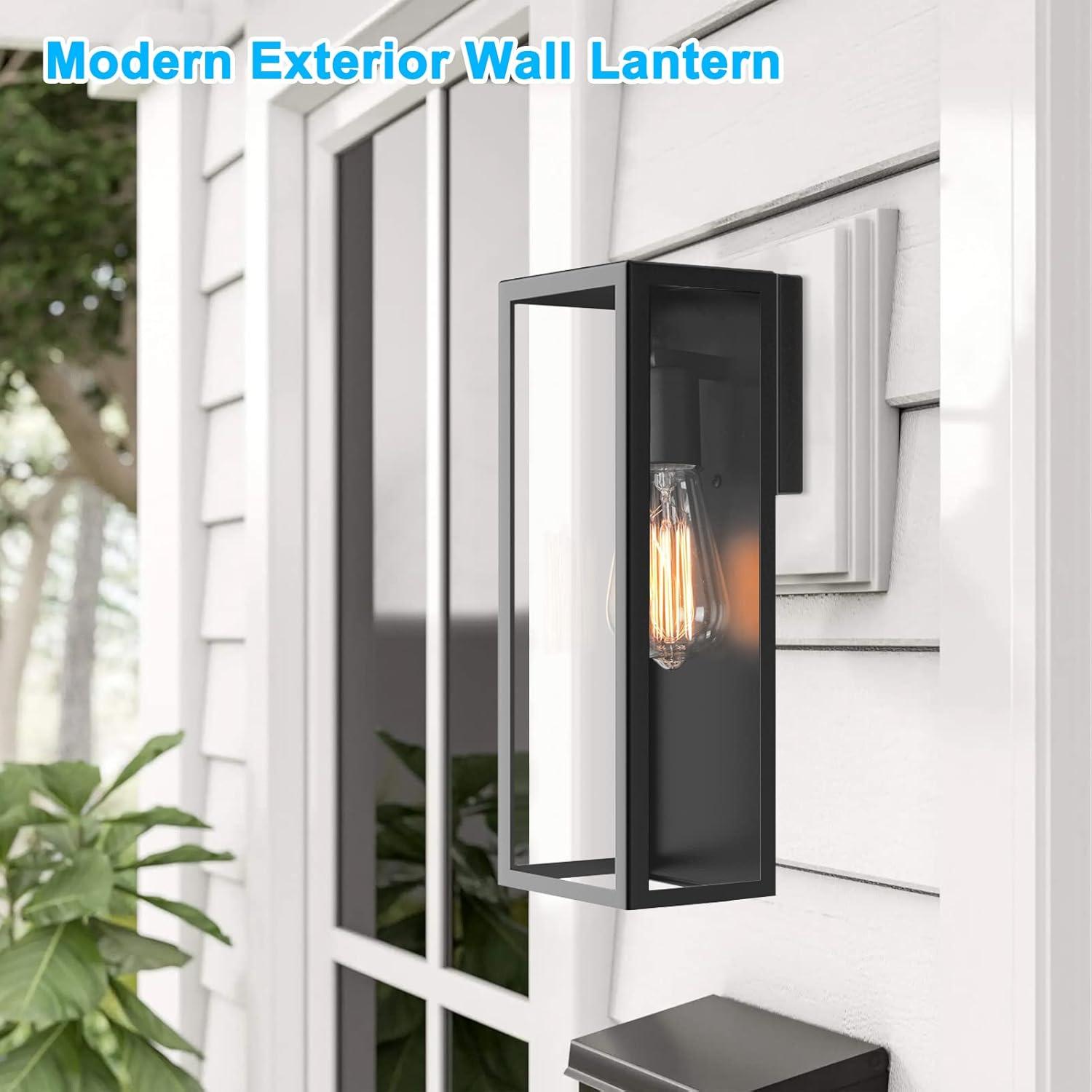 2-Pack Outdoor Wall Lanterns, Exterior Waterproof Wall Sconce With Glass Shades, Matte Black Porch Lights Wall Mounted, Anti-Rust E26 Modern Wall Lighting Fixtures