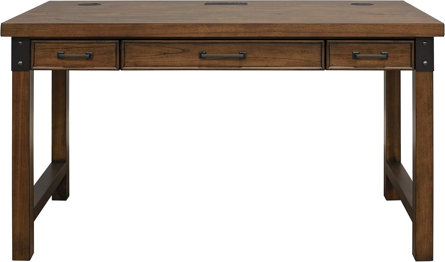 Auburn Industrial-Inspired Wood Desk with Power Outlets and USB