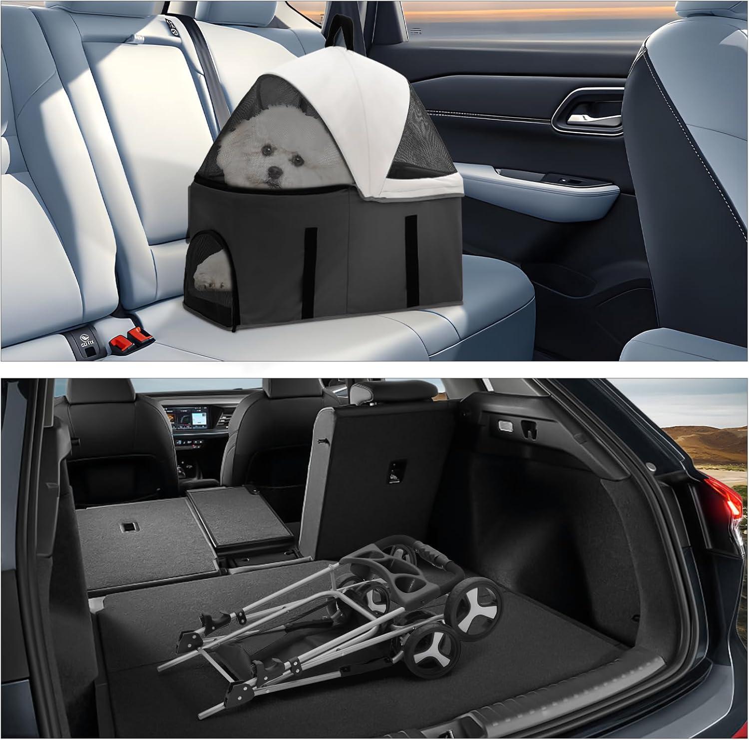 MoNiBloom Folding Pet Stroller, Foldable Dog Jogger Stroller with Detachable Carrier, Basket and Cup Holder