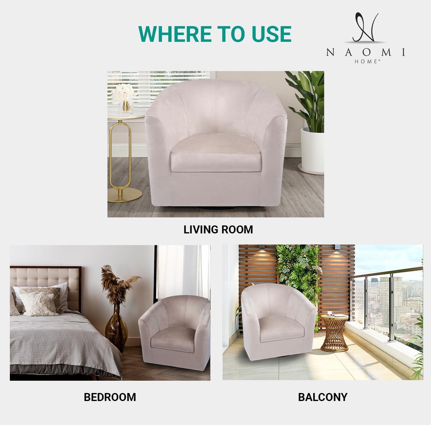 Ariana 360 Degree Swivel Barrel Chairs, Swivel Accent Chairs for Living Room with Armrest, Bucket Chairs for Home, Modern Accent Chairs, Small Club Chairs for Small Spaces - Ivory, Linen