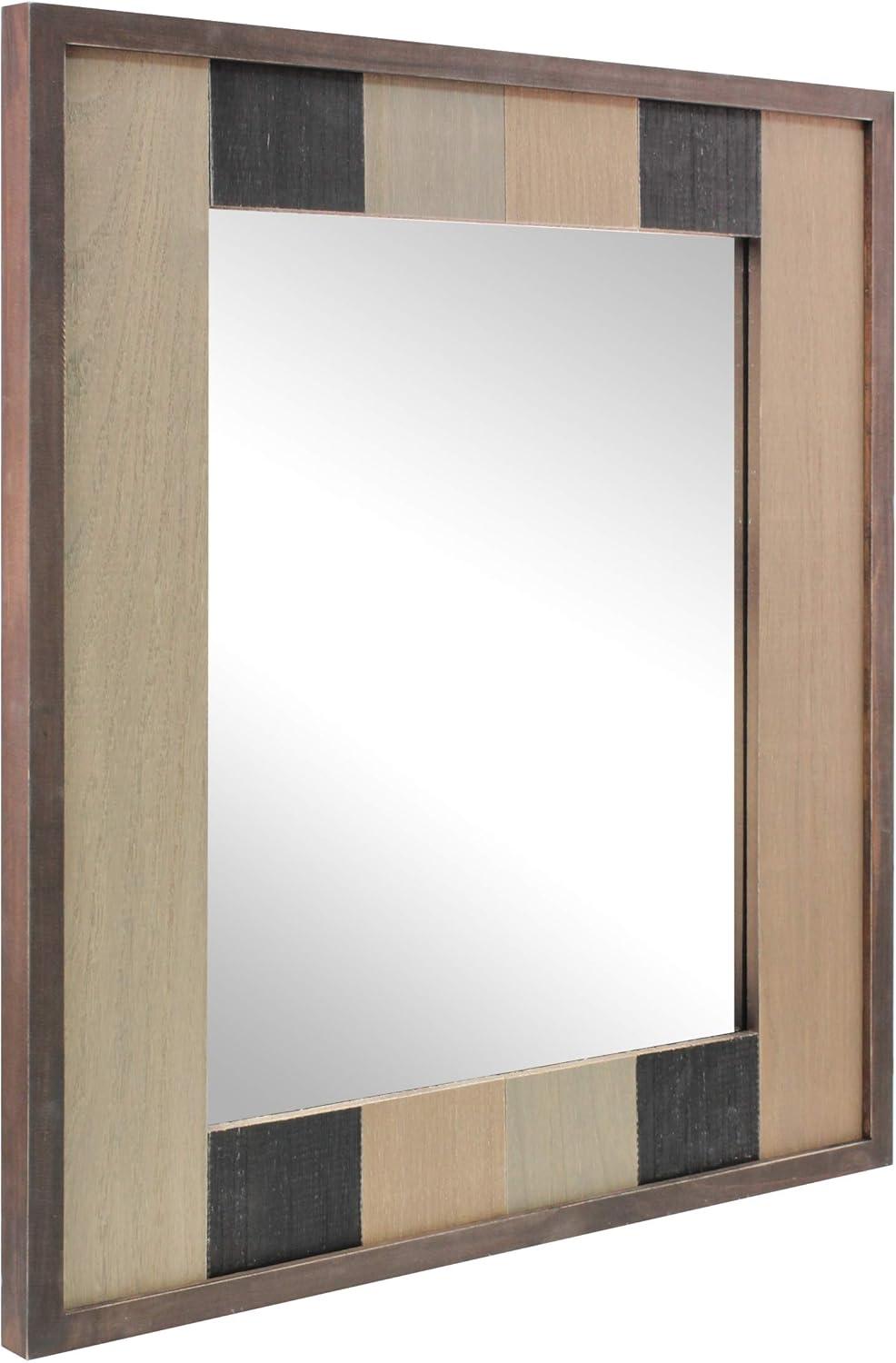 Rustic Rectangular Natural Wood Wall Mirror with Mounting Brackets